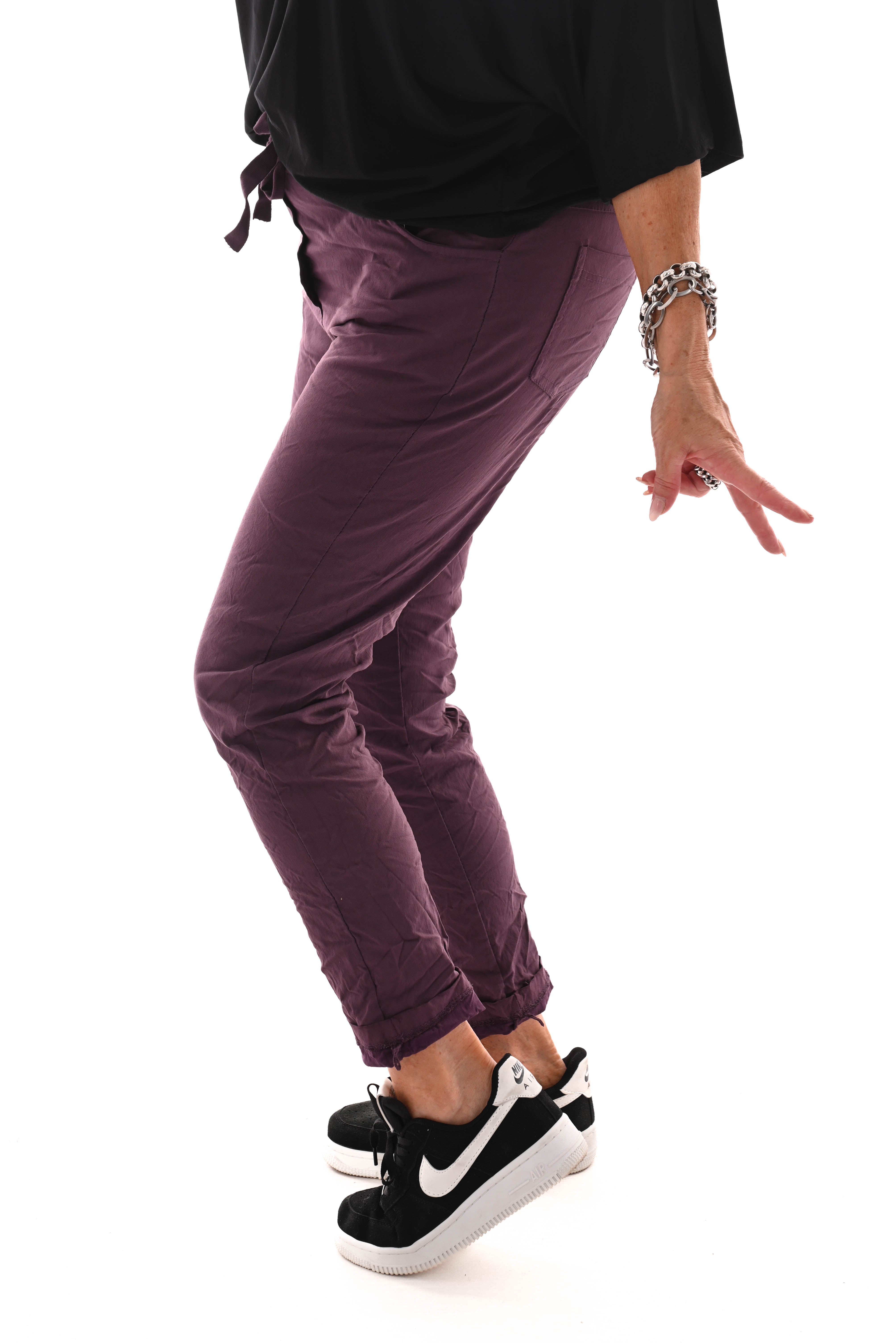 Stretchbroek uni aubergine