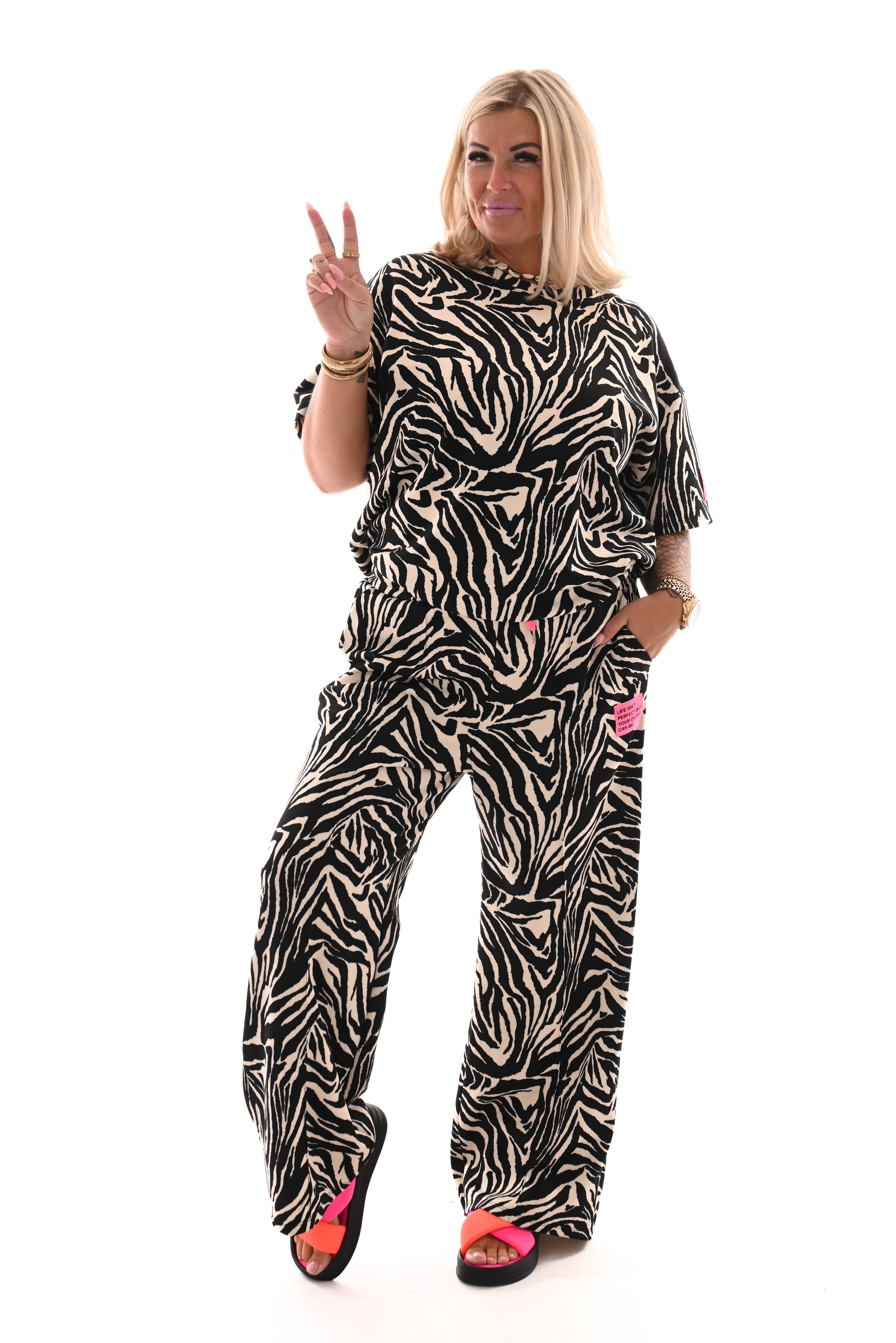 Tweedelig pak dierenprint applicatie zebra zwart/wit