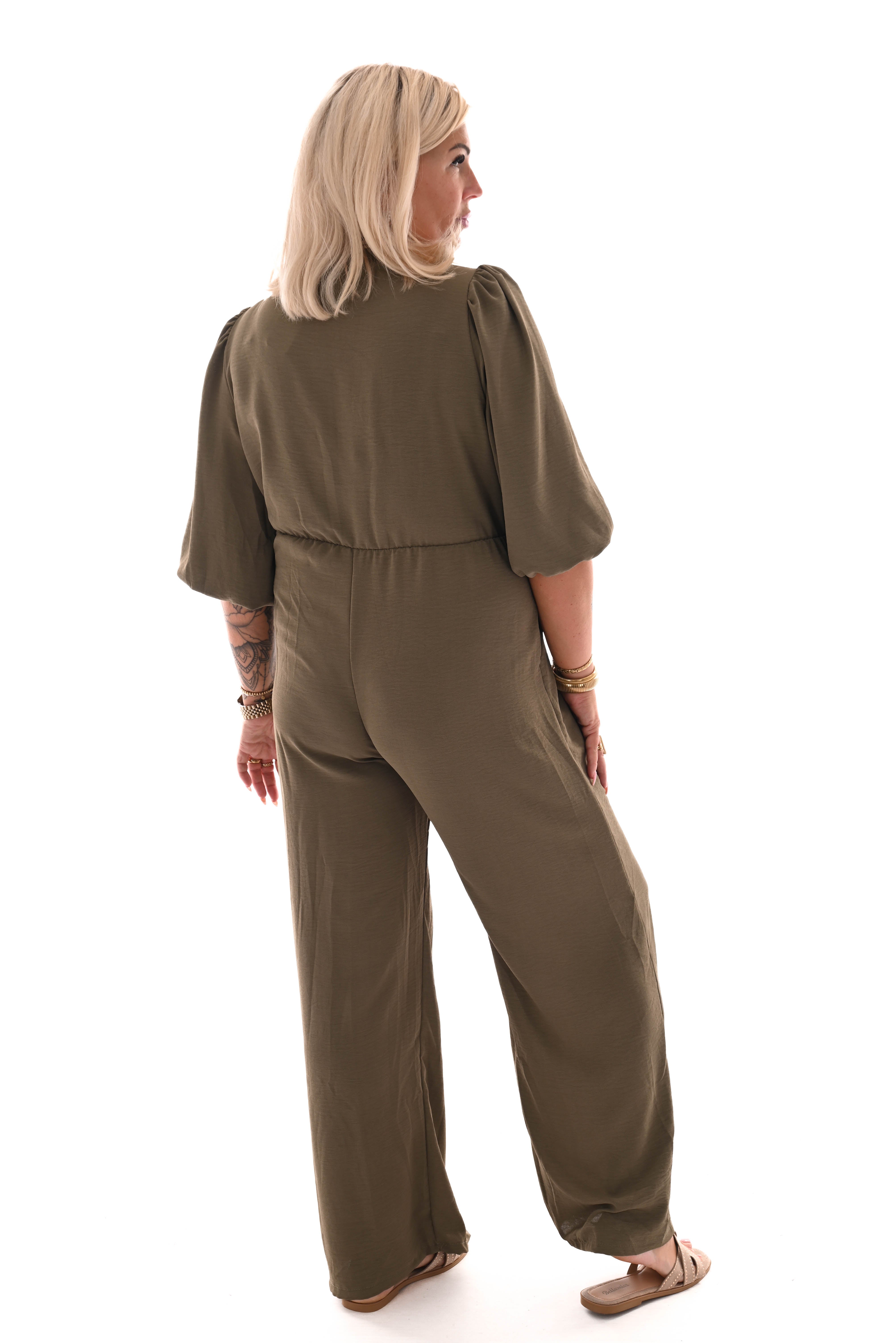 Jumpsuit overslag uni legergroen