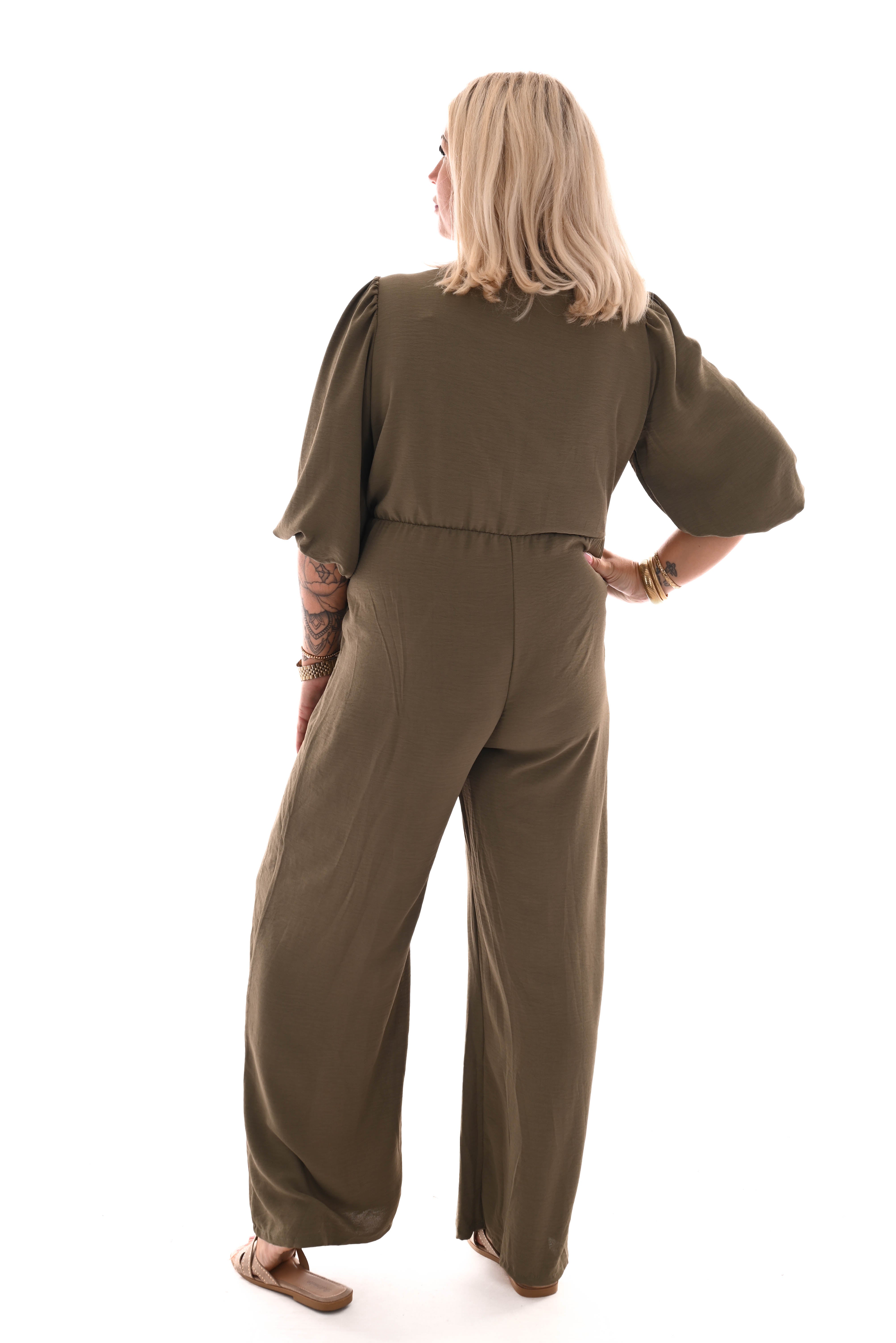 Jumpsuit overslag uni legergroen