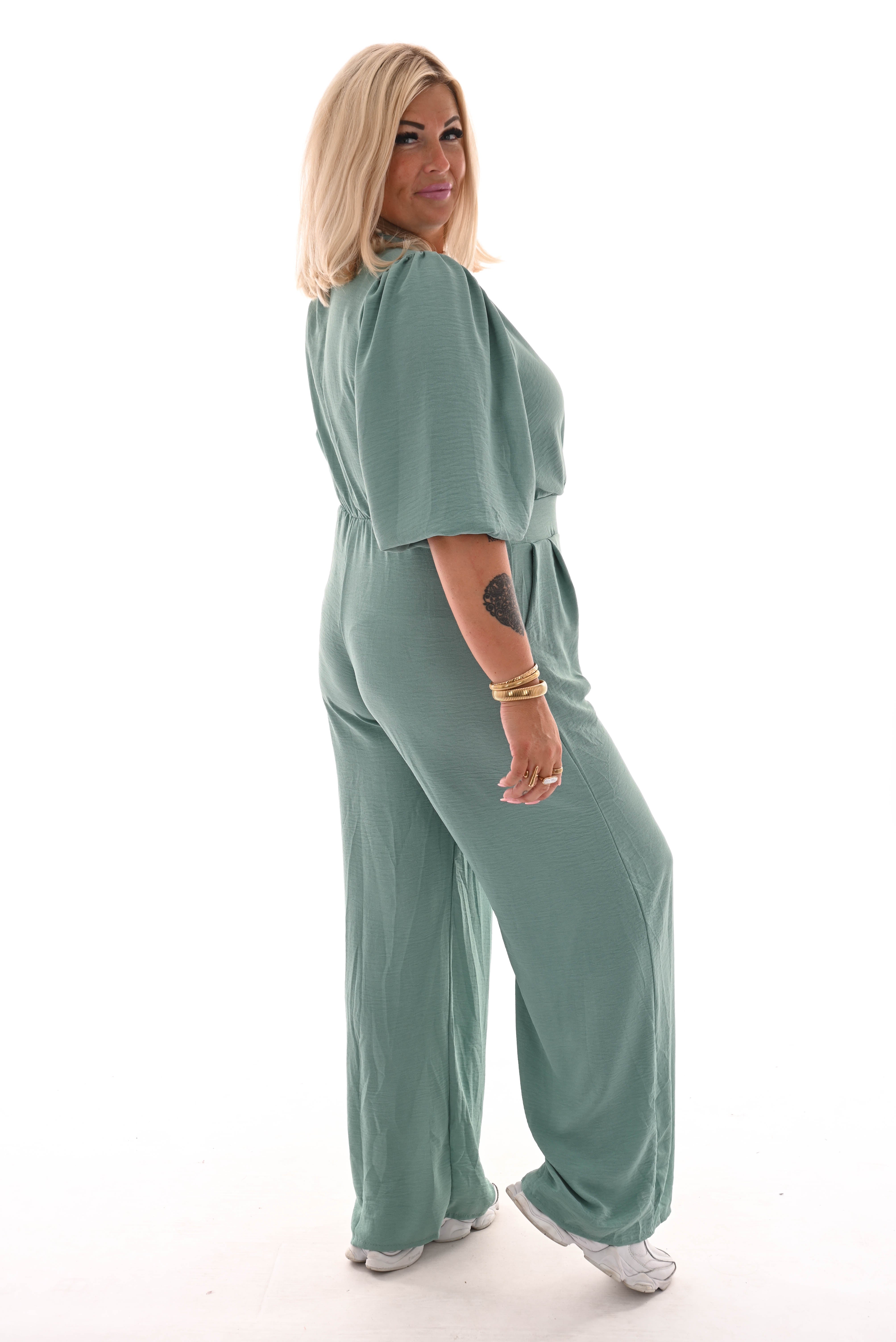 Jumpsuit overslag uni turquoise