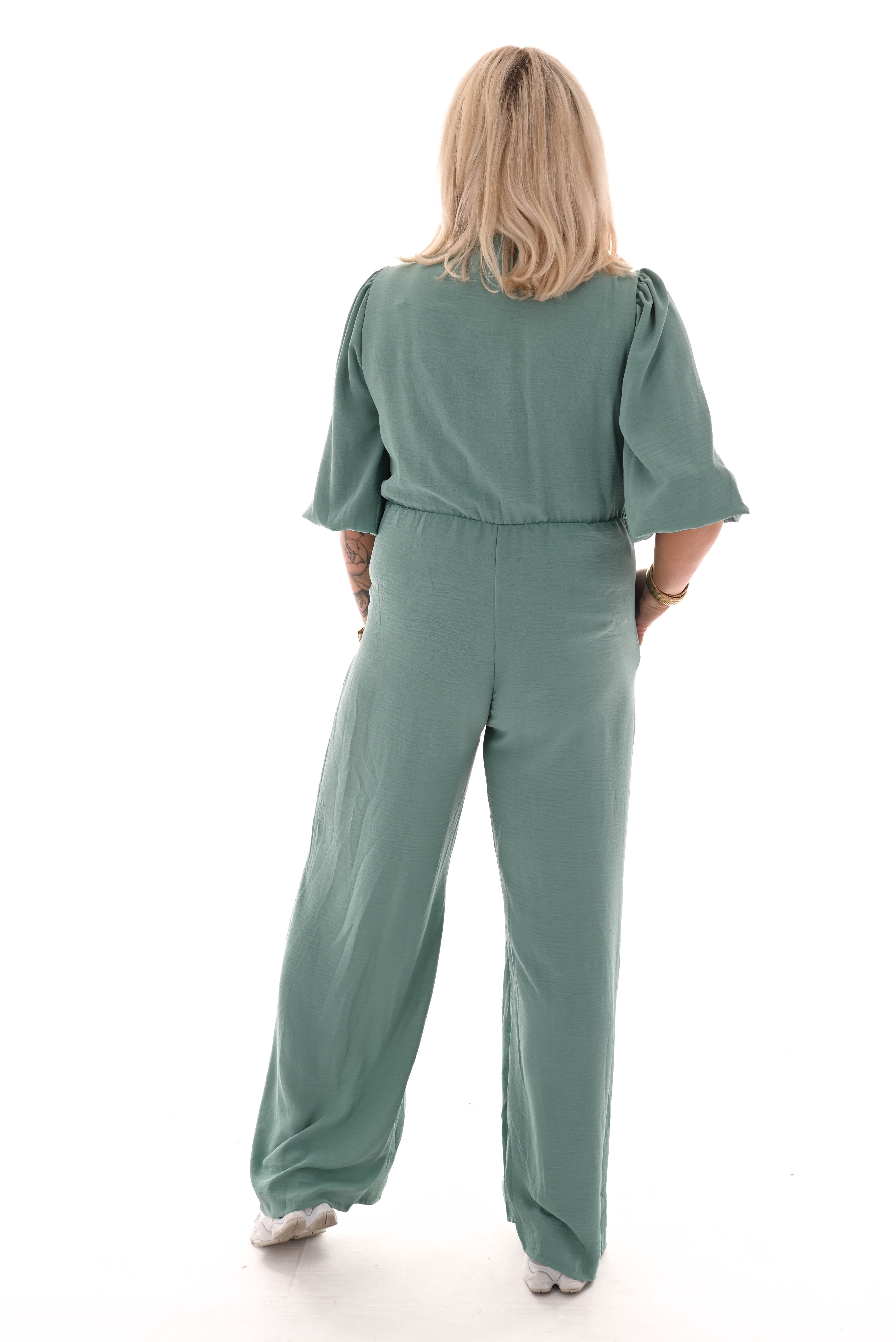 Jumpsuit overslag uni turquoise