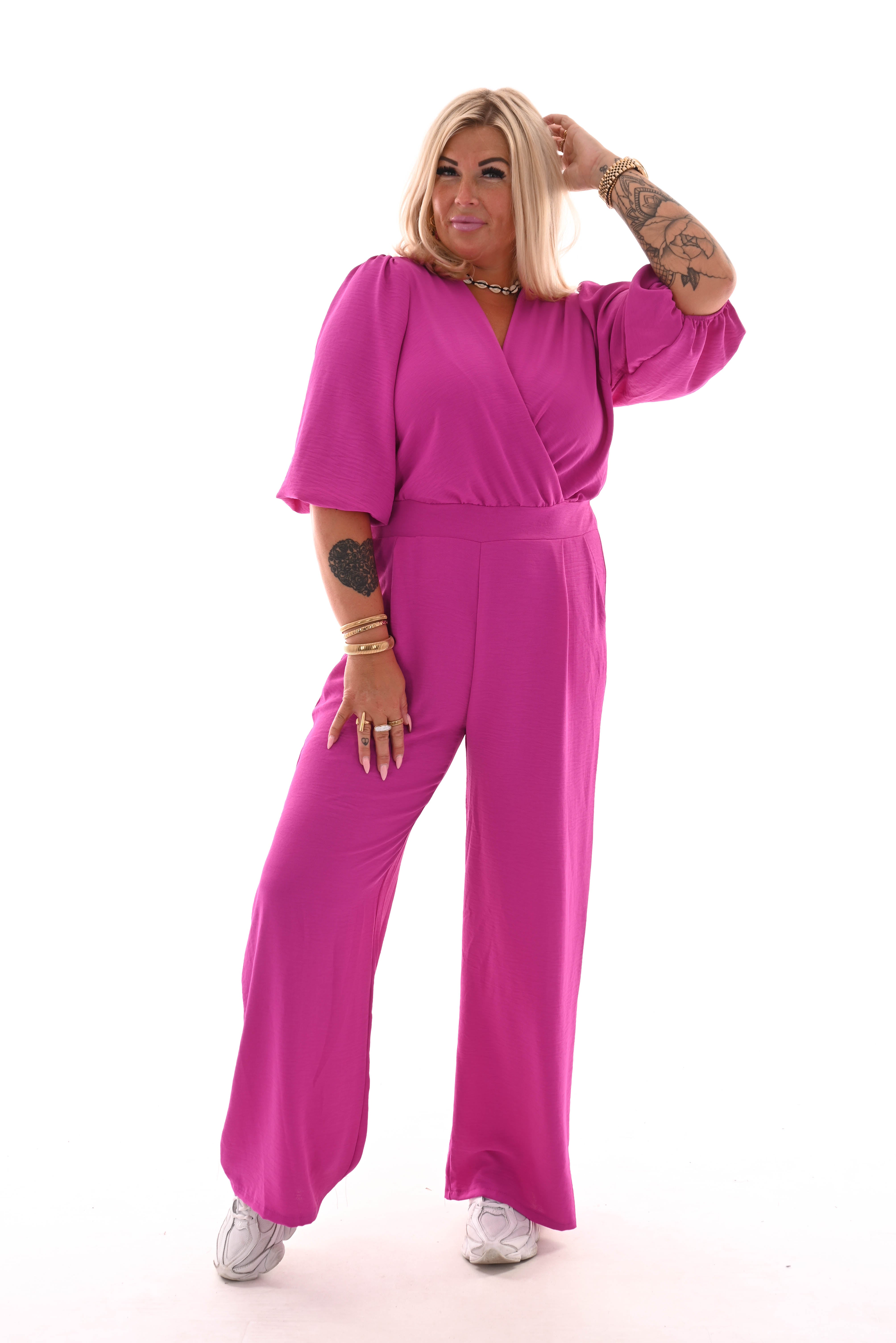Jumpsuit overslag uni cyclaam