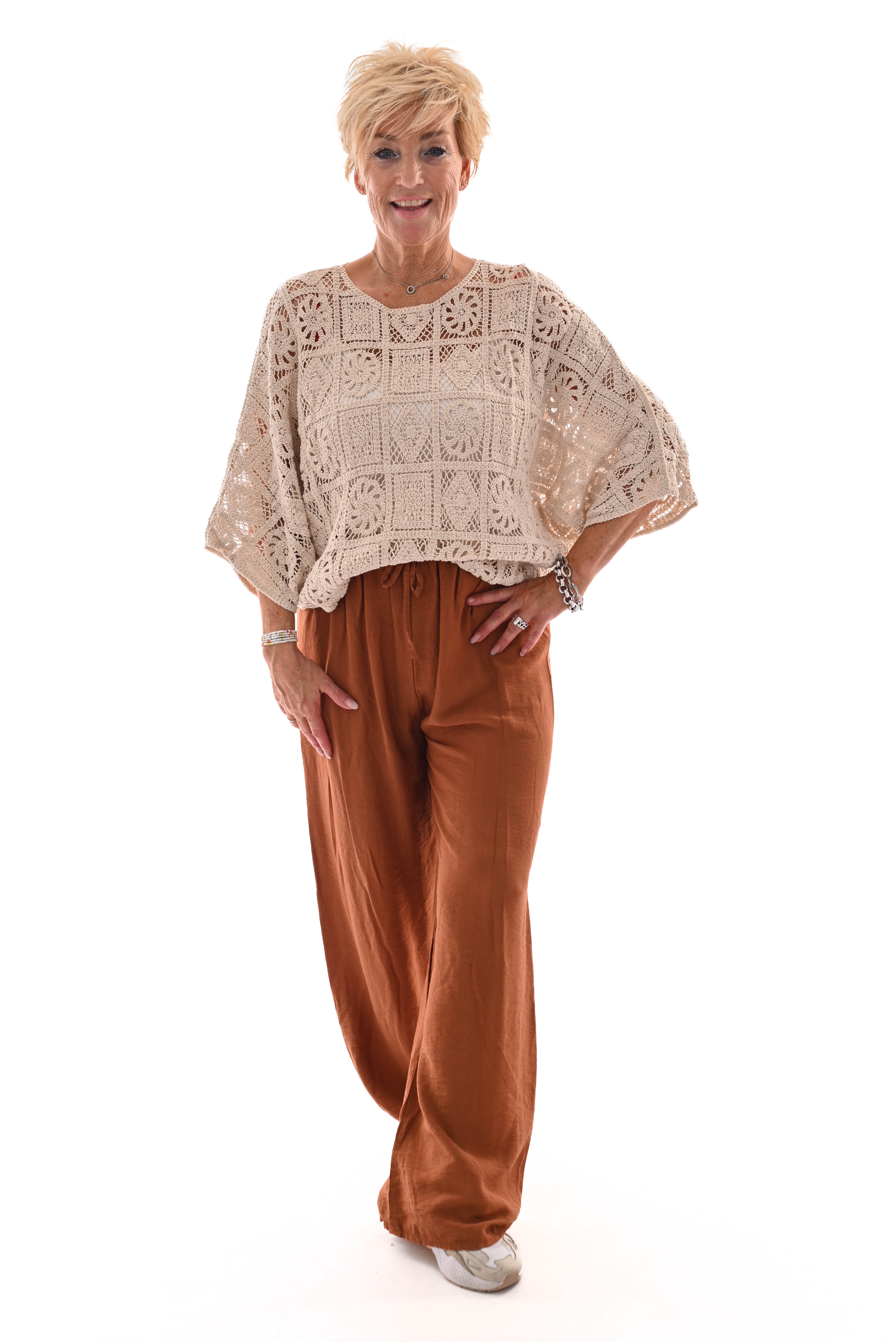 Wijde broek viscose roest bruin