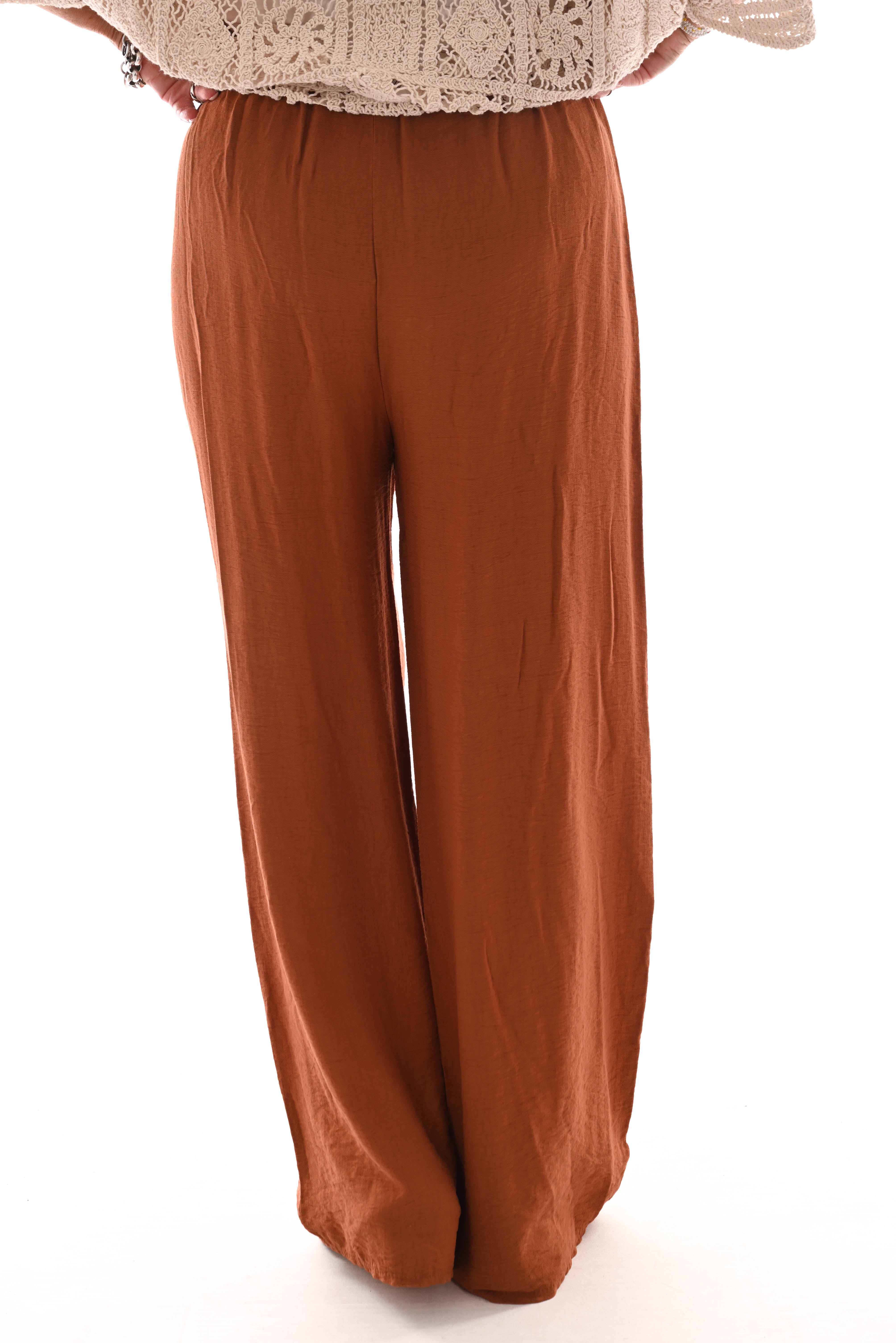Wijde broek viscose roest bruin