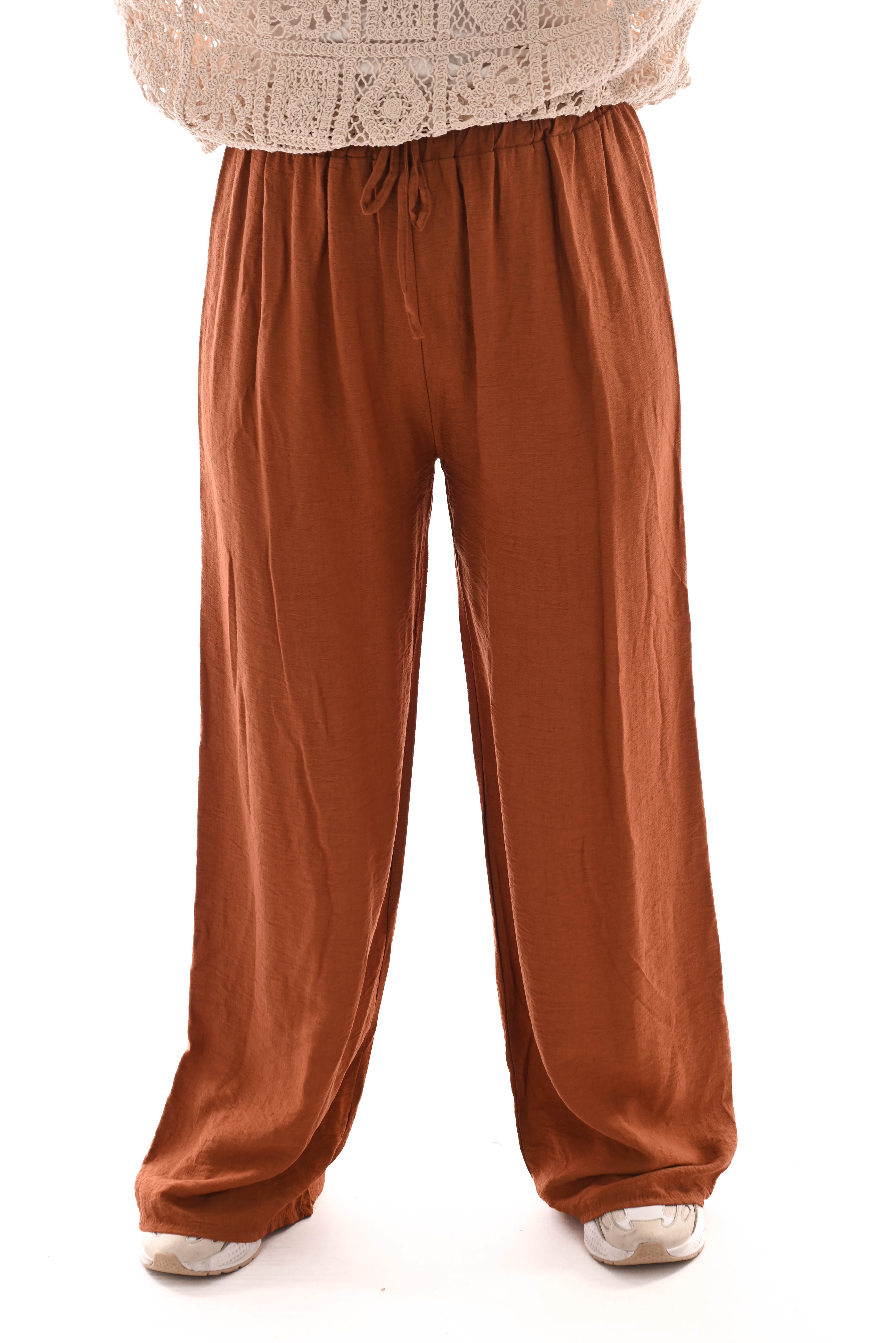 Wijde broek viscose roest bruin