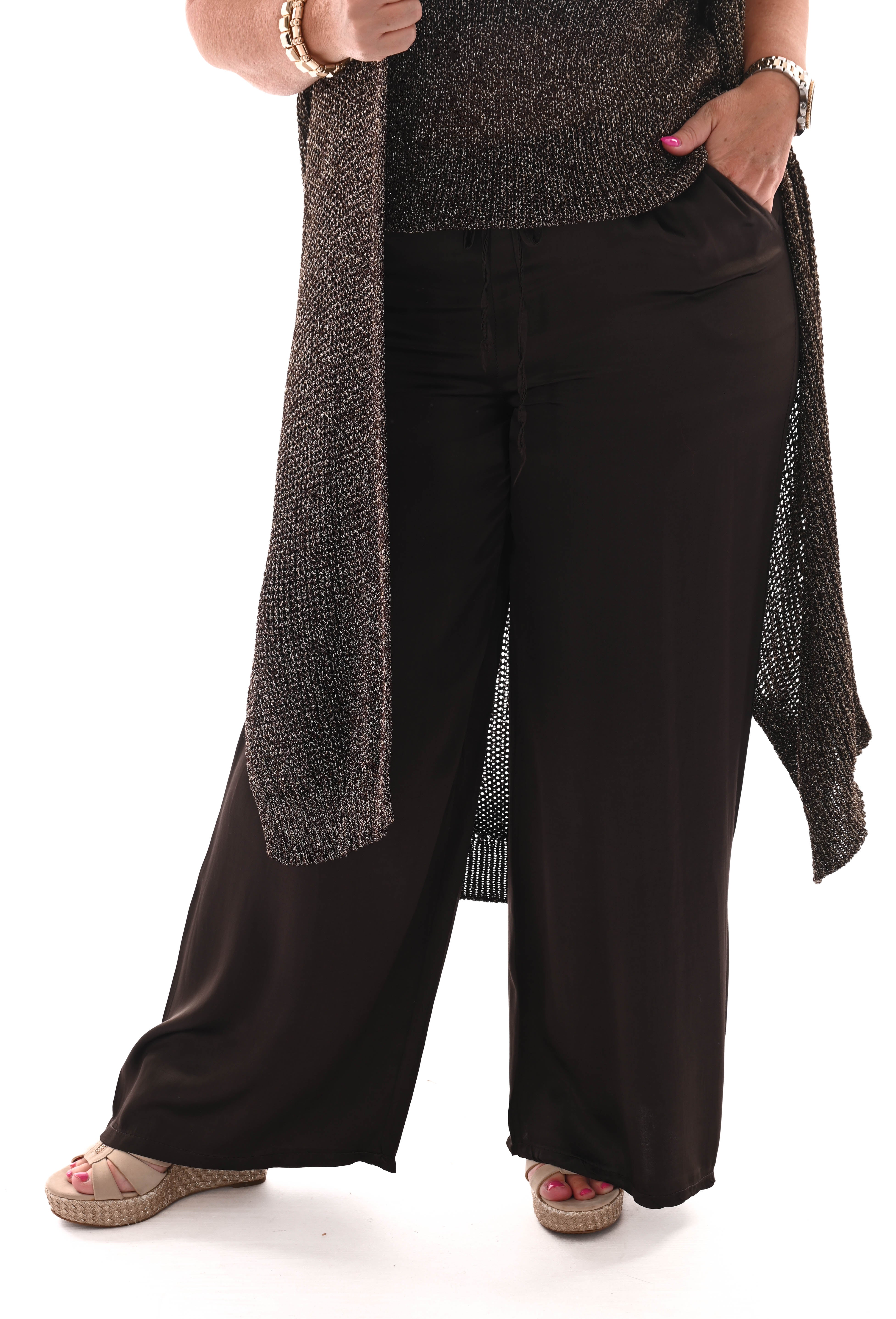 Wijde broek silky donkerbruin