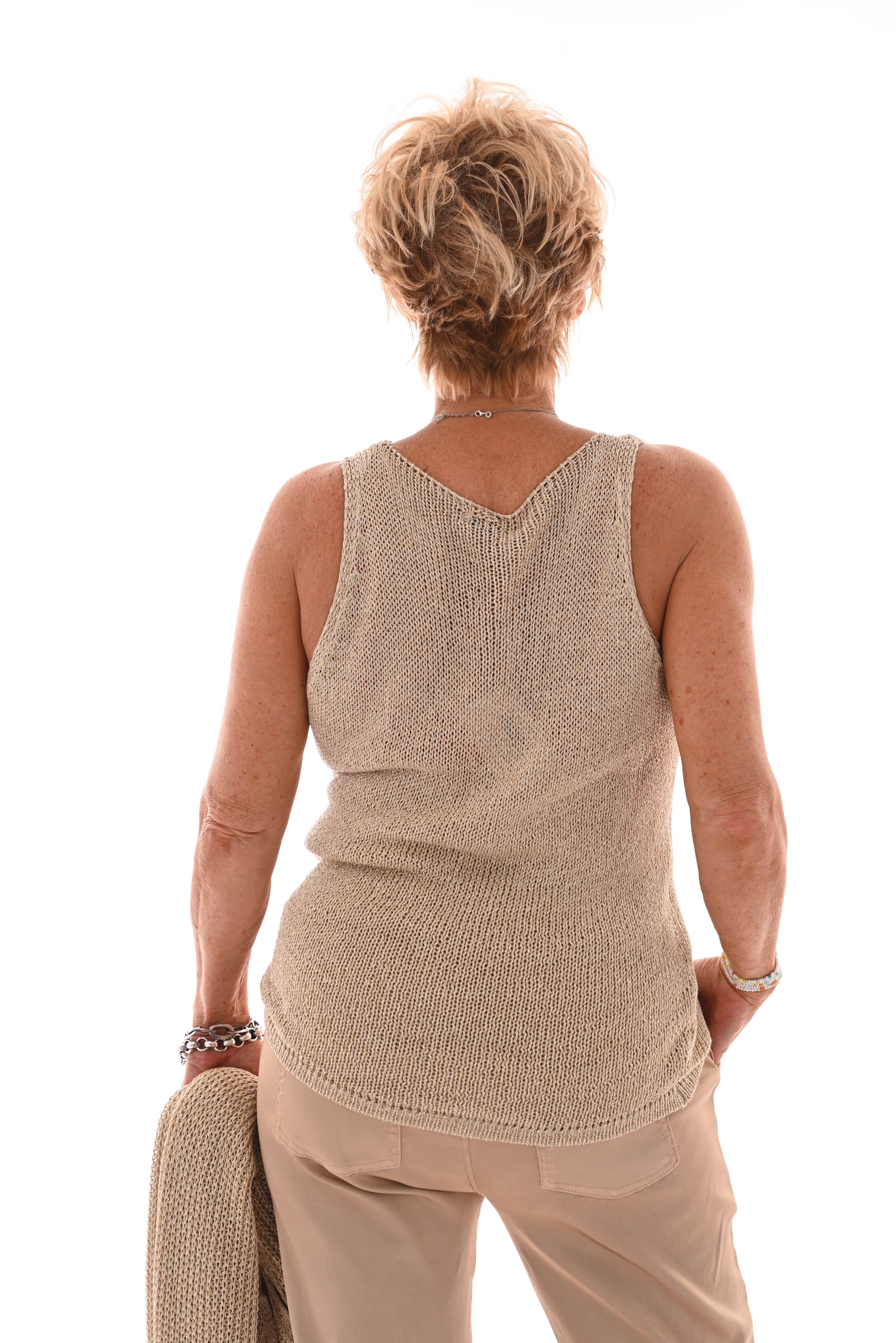 Top v-hals lurex lichtgoud