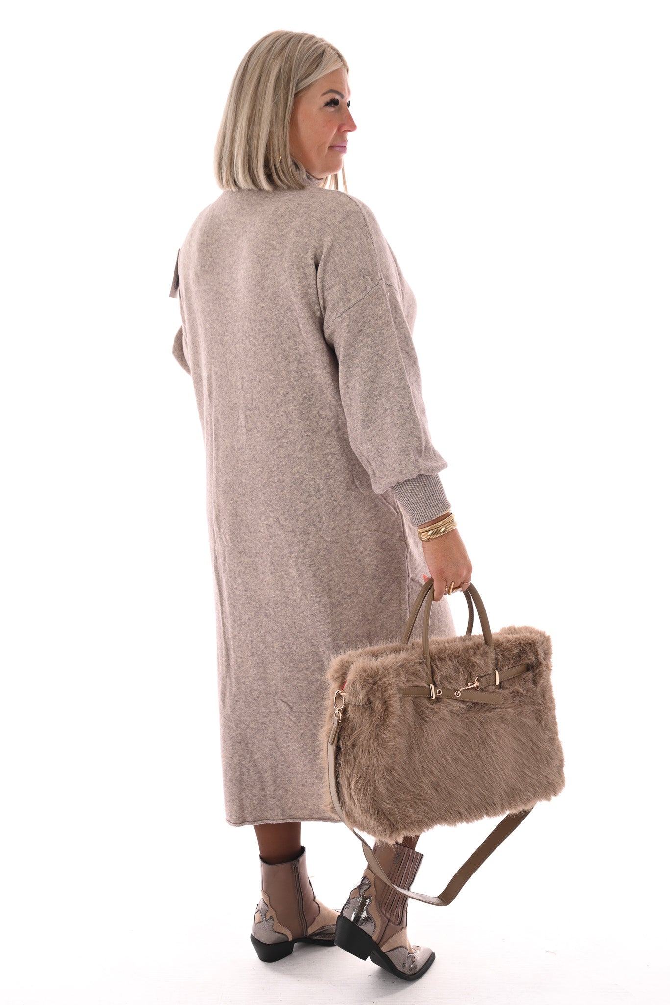 Lange jurk met col taupe