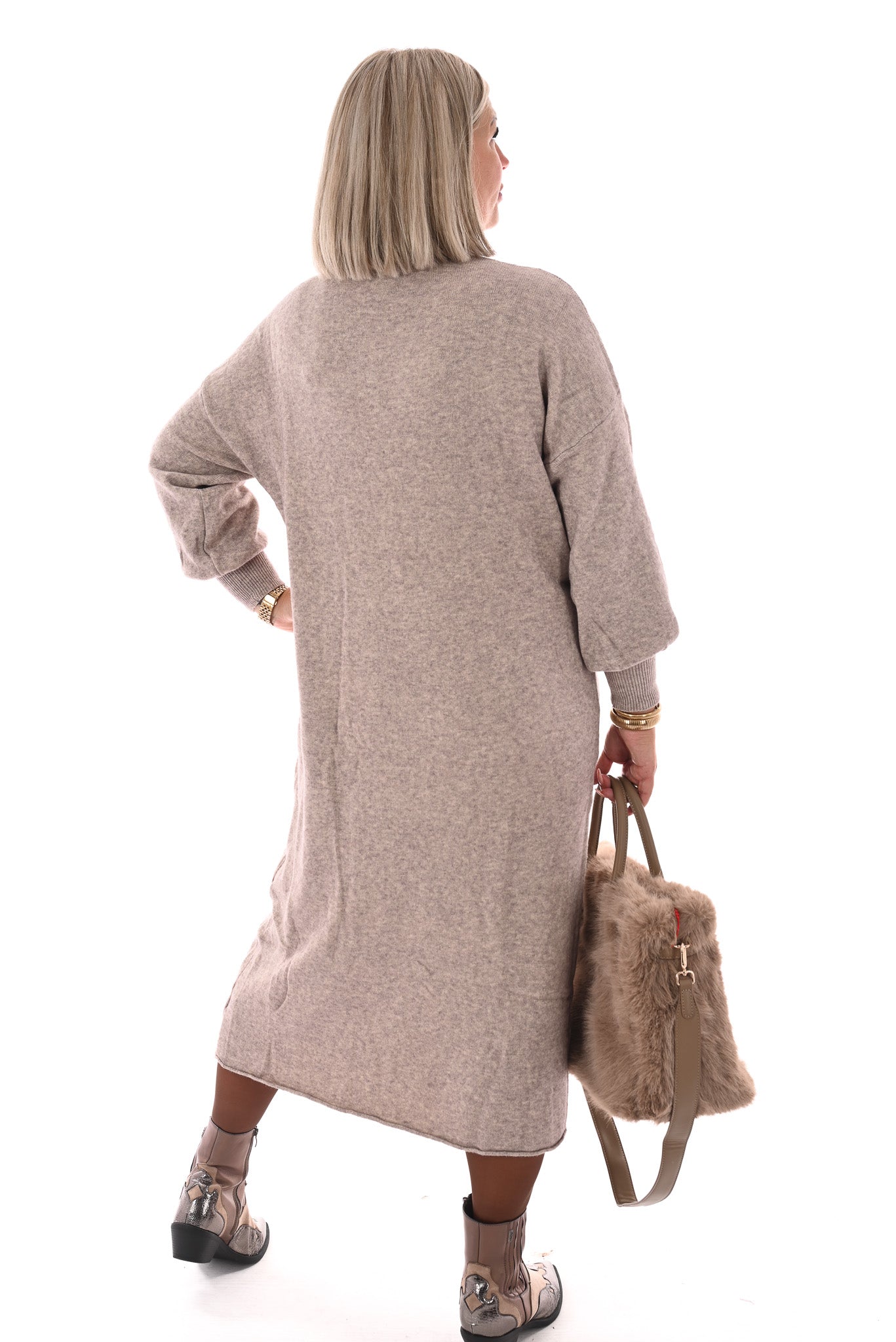 Lange jurk met col taupe