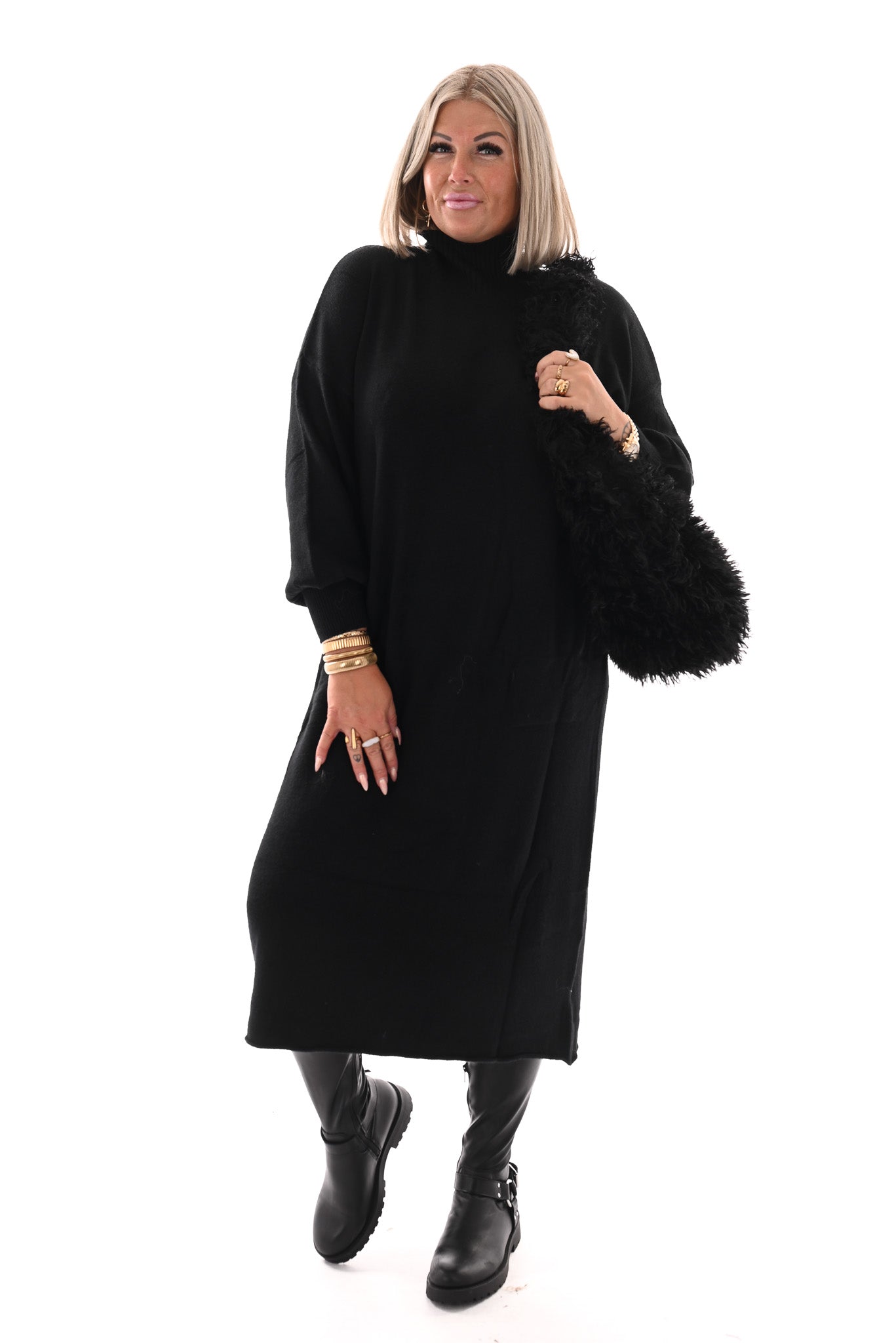 Wavy faux fur schoudertas zwart