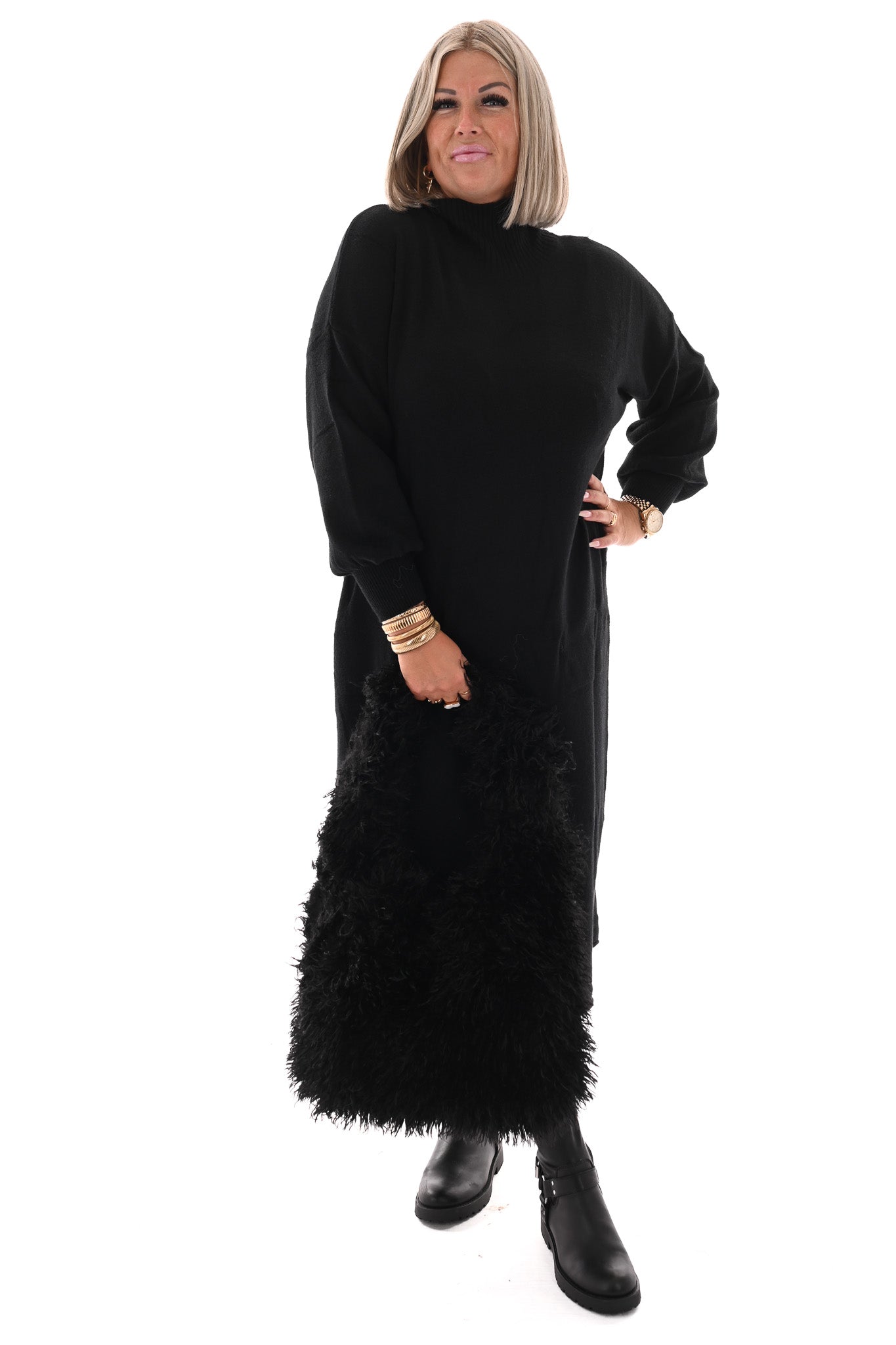 Wavy faux fur schoudertas zwart