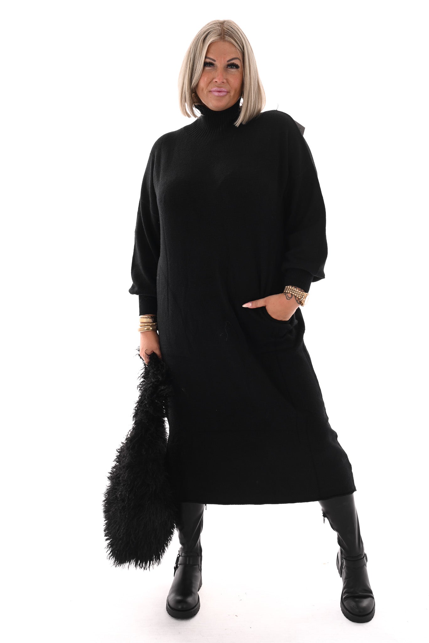 Wavy faux fur schoudertas zwart