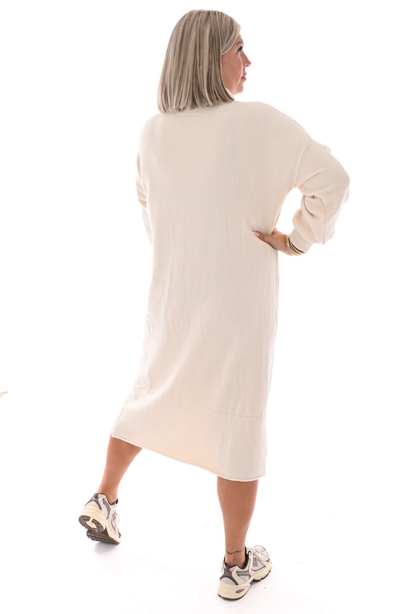 Lange jurk met col creme