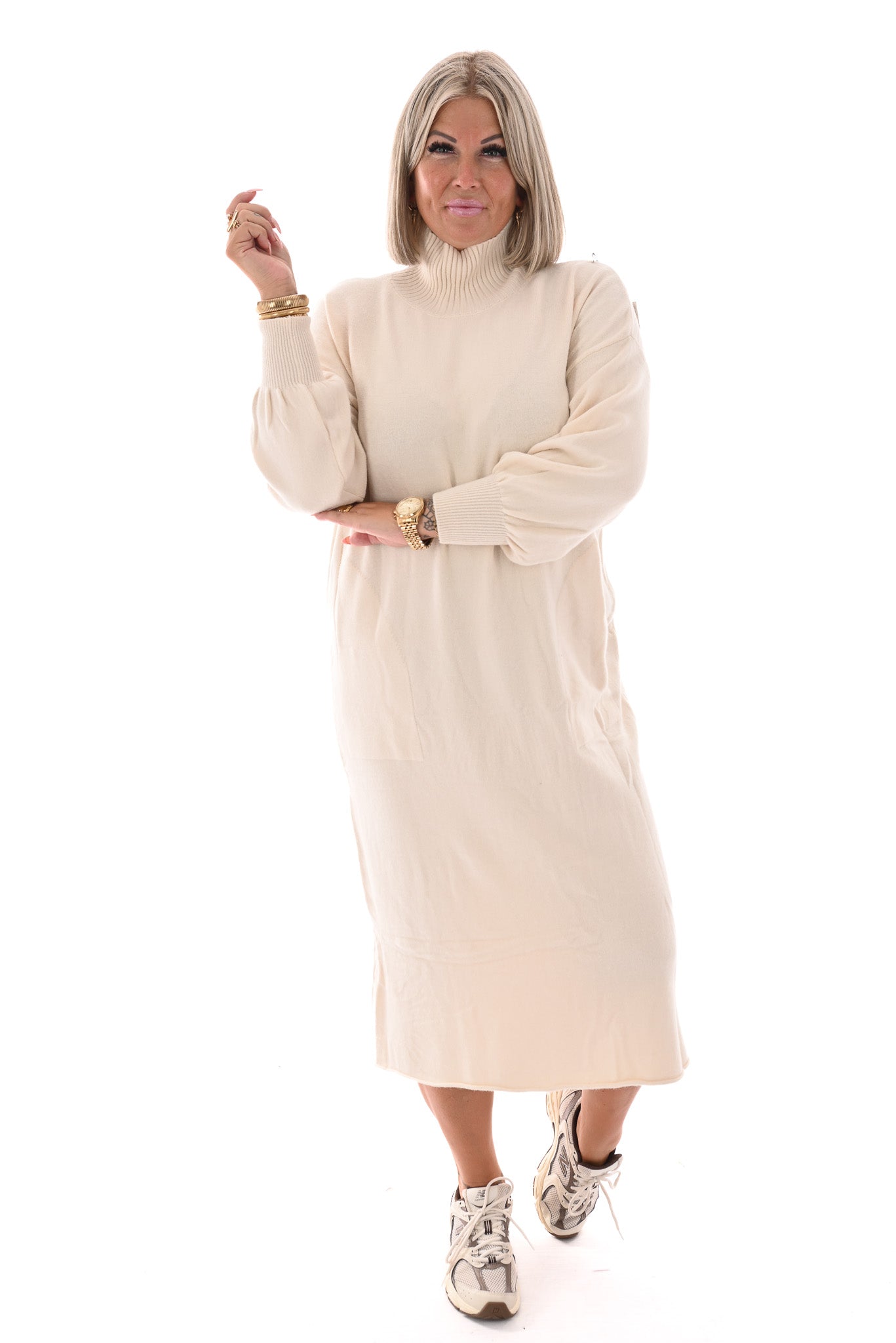 Lange jurk met col creme