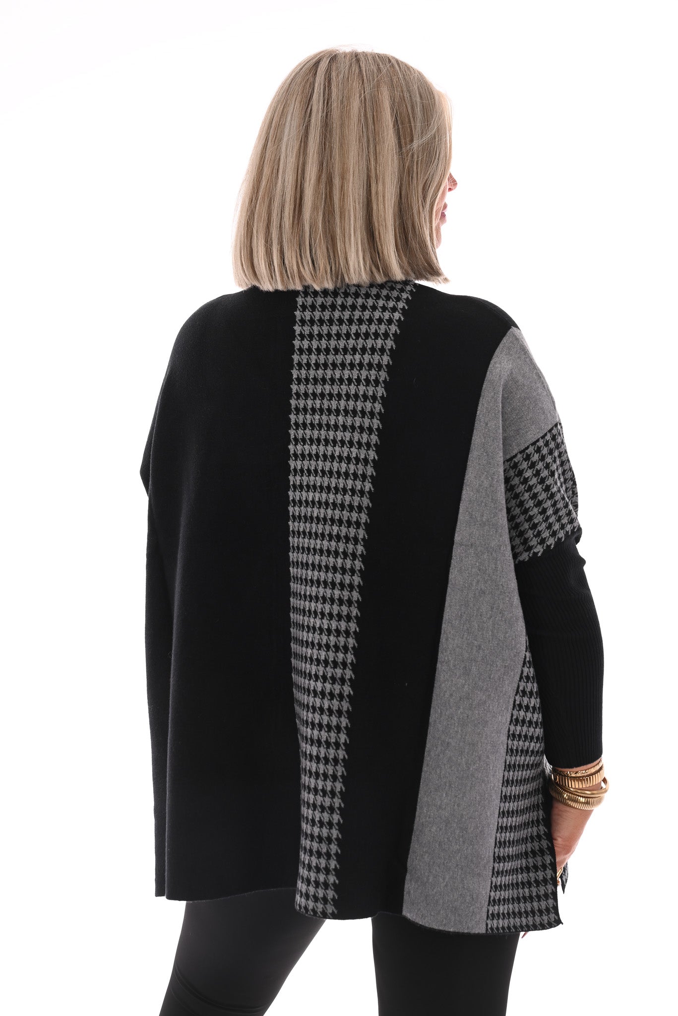Trui print half pied-de-poule zwart/grijs