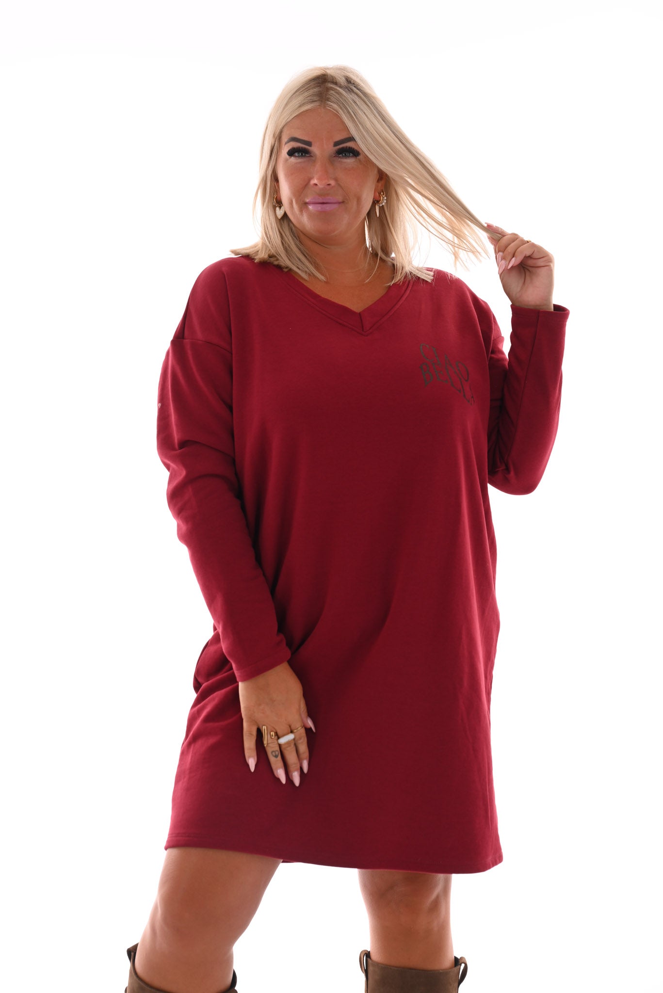 Sweaterdress v-hals ciao bella bordeaux