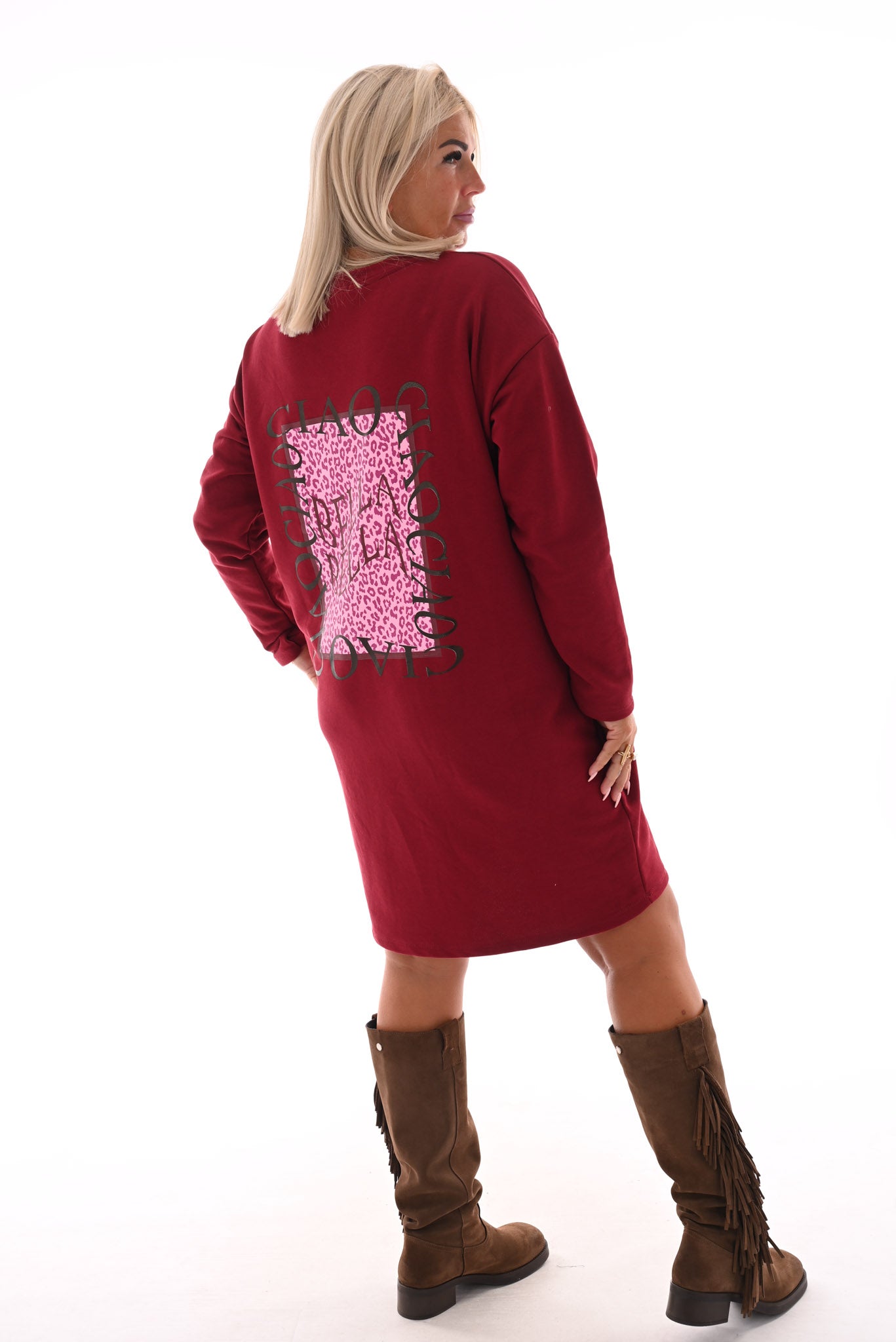 Sweaterdress v-hals ciao bella bordeaux