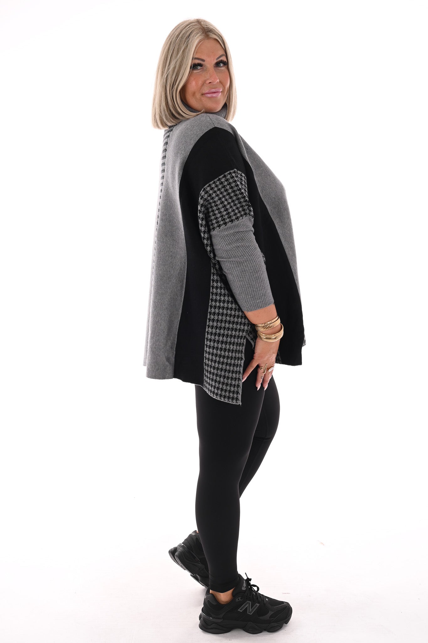 Trui print half pied-de-poule grijs/zwart