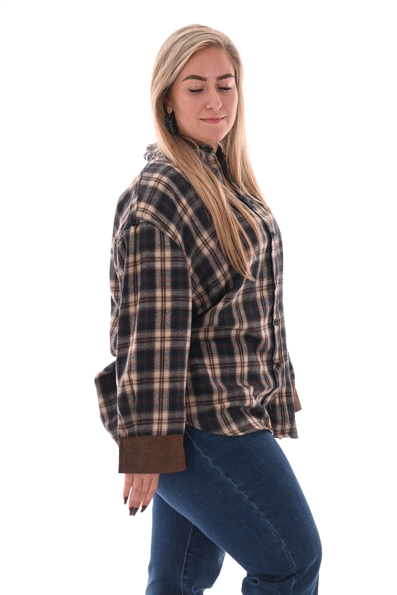 Geruite houthakkersblouse marineblauw
