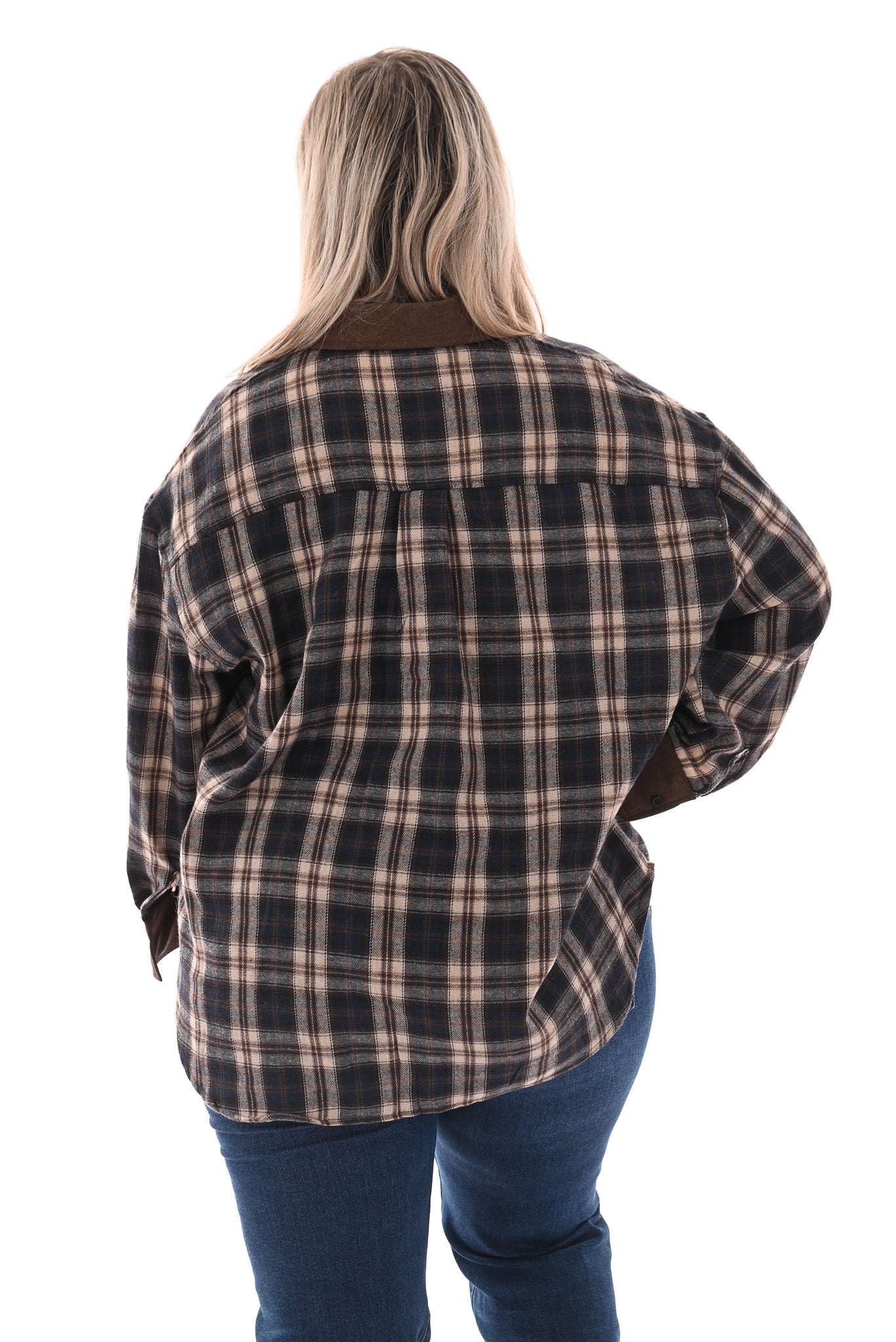Geruite houthakkersblouse marineblauw