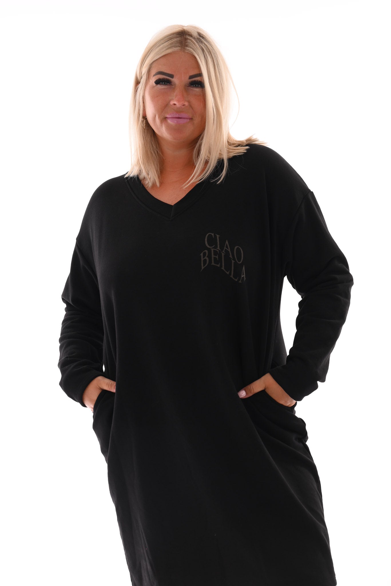 Sweaterdress v-hals ciao bella zwart