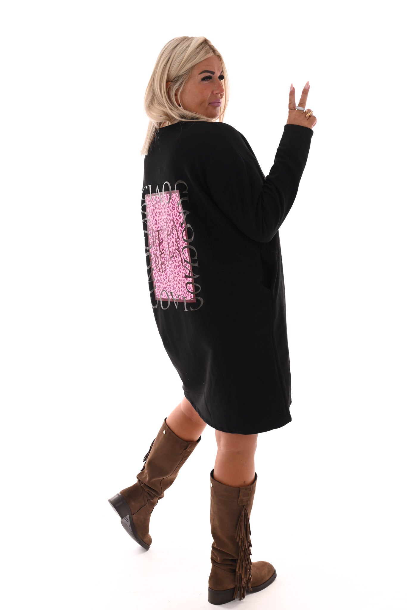 Sweaterdress v-hals ciao bella zwart