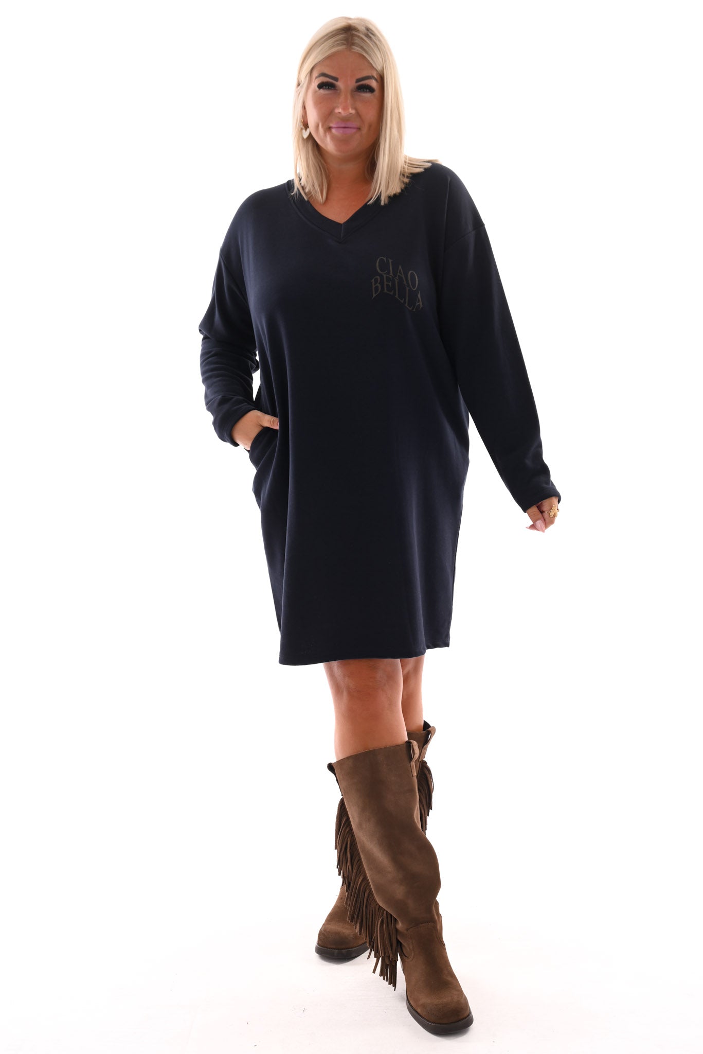Sweaterdress v-hals ciao bella marineblauw