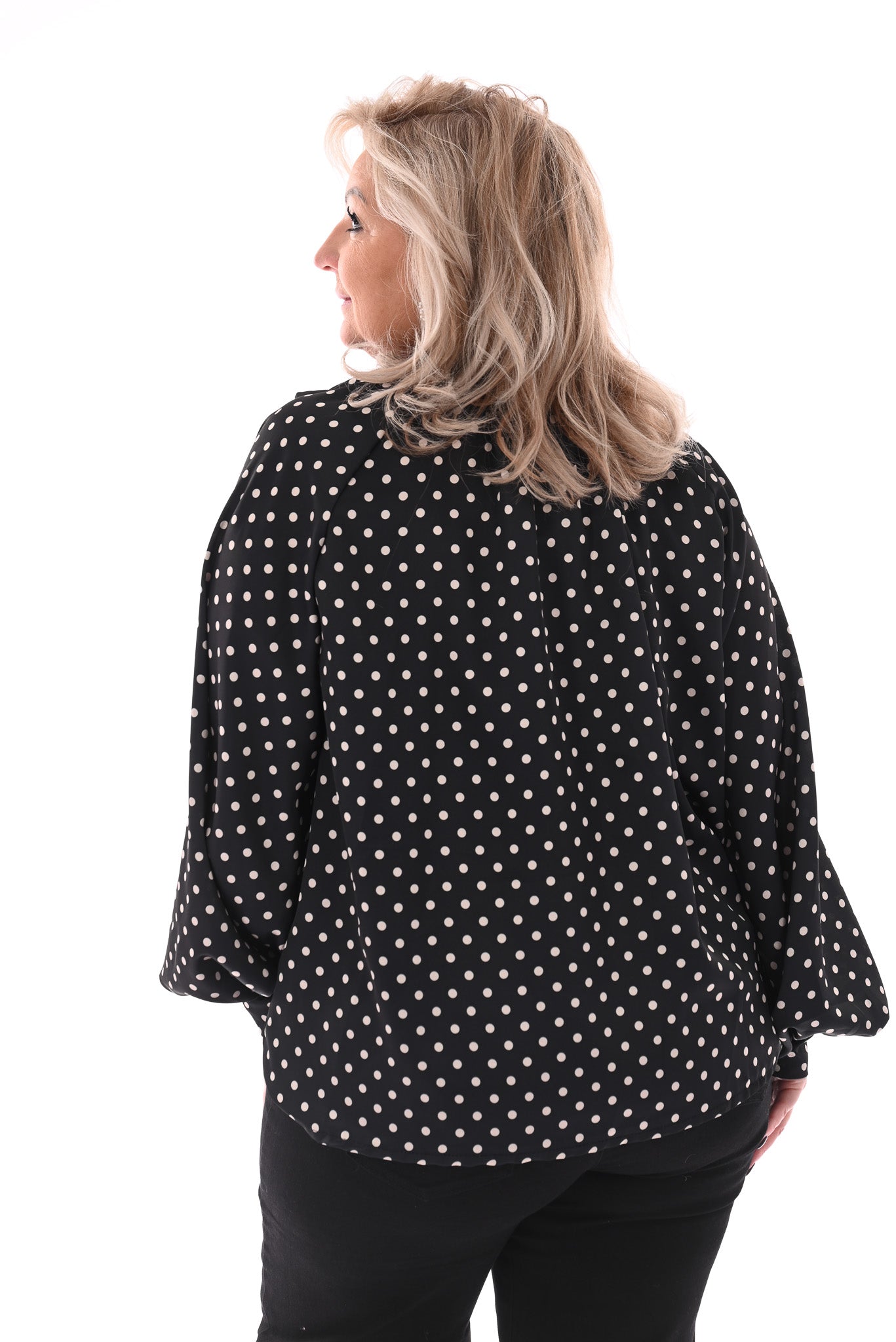 Silky blouse dots met strik zwart