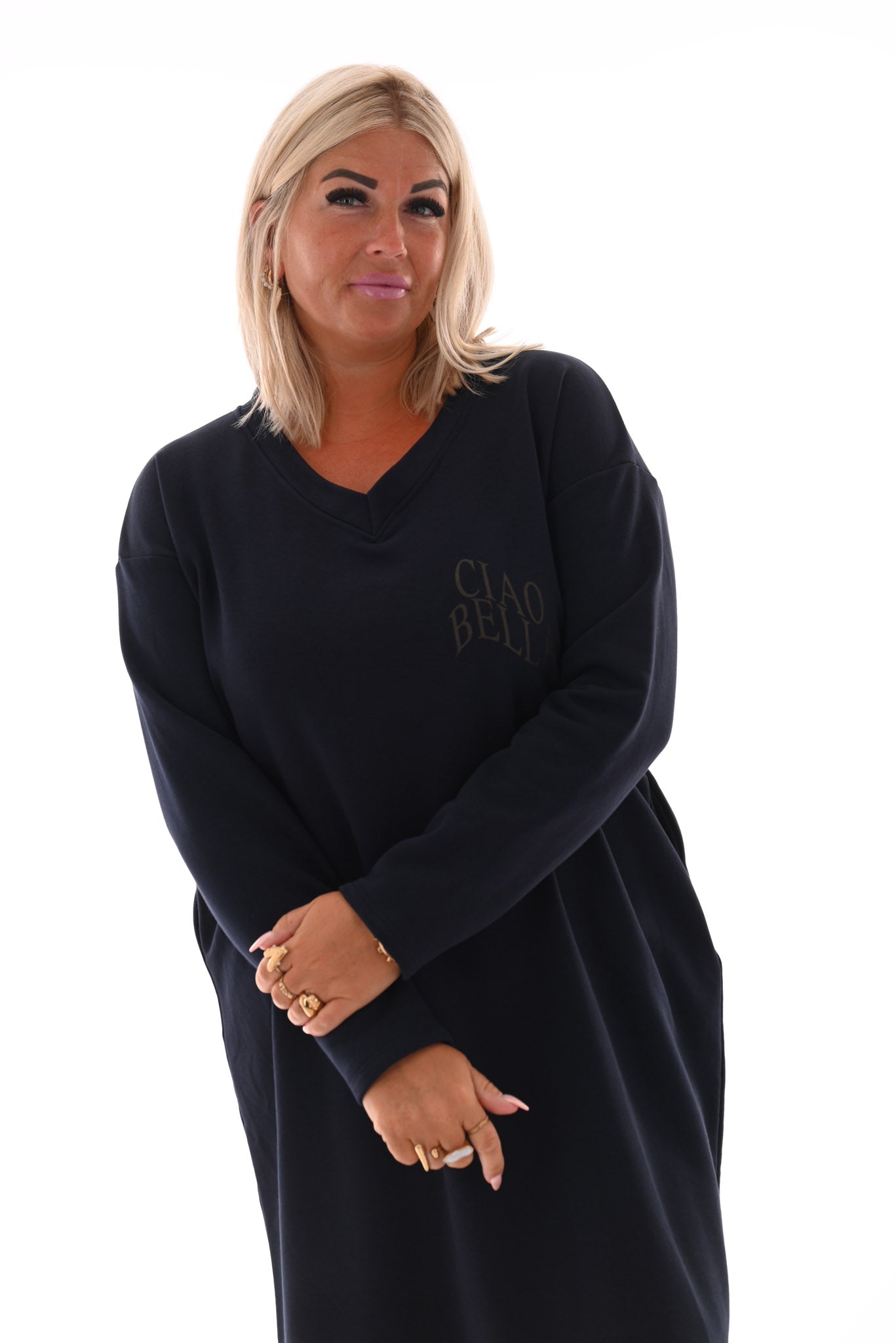 Sweaterdress v-hals ciao bella marineblauw