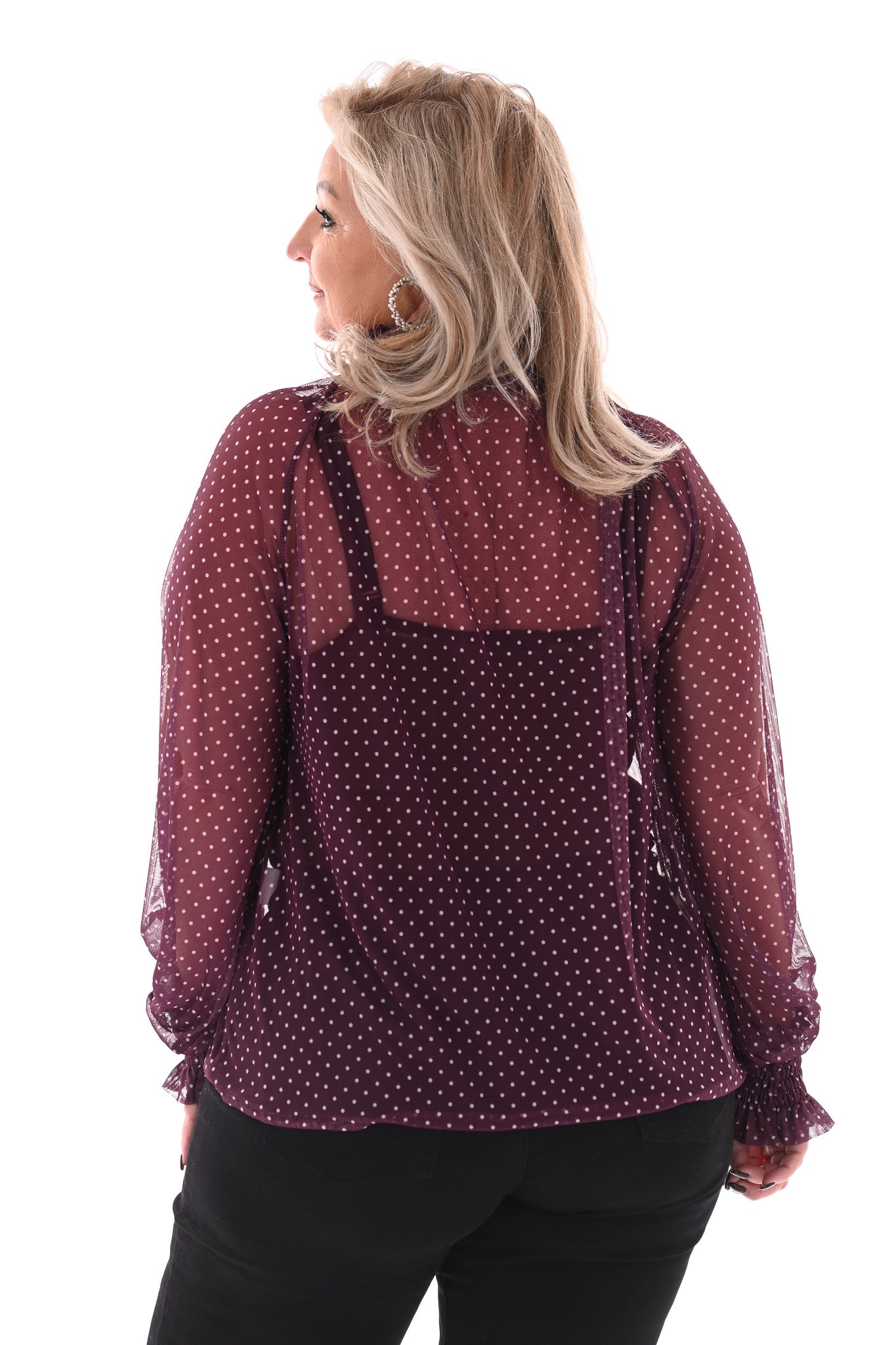 Top kleine dots smock kraag paars