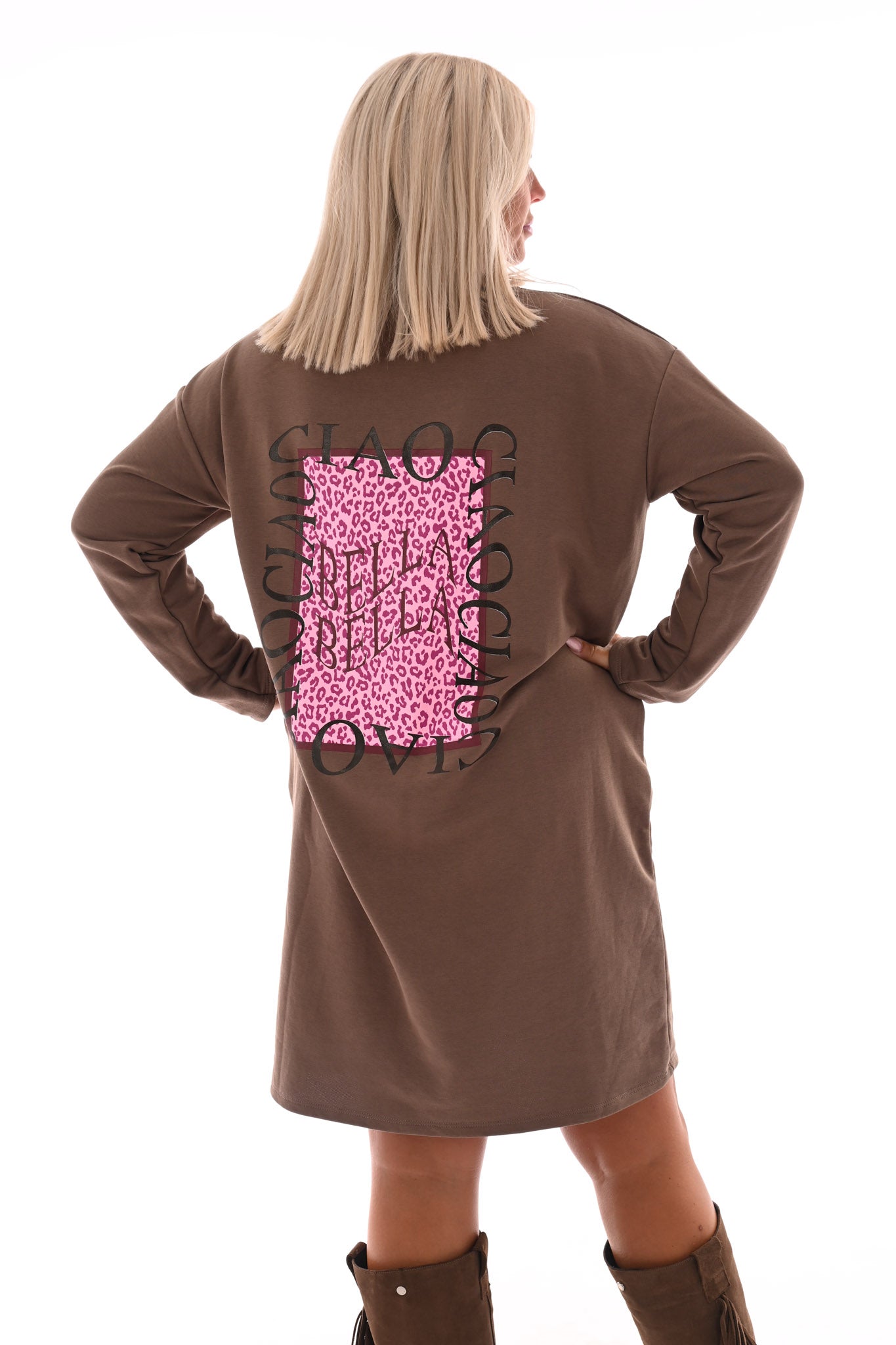 Sweaterdress v-hals ciao bella lichtbruin