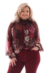 Blouse met strik bloemen bordeaux