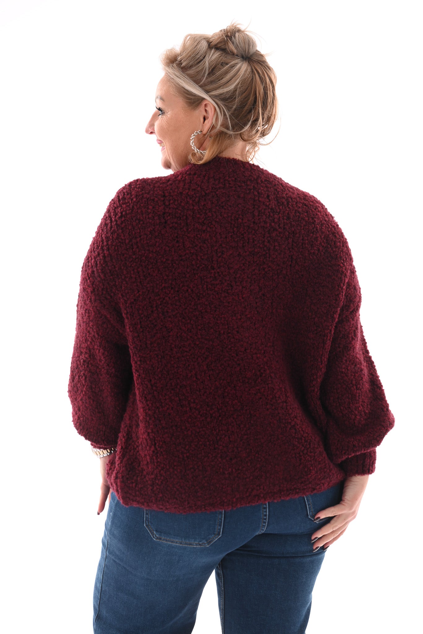 Boucle vest grote knopen bordeaux