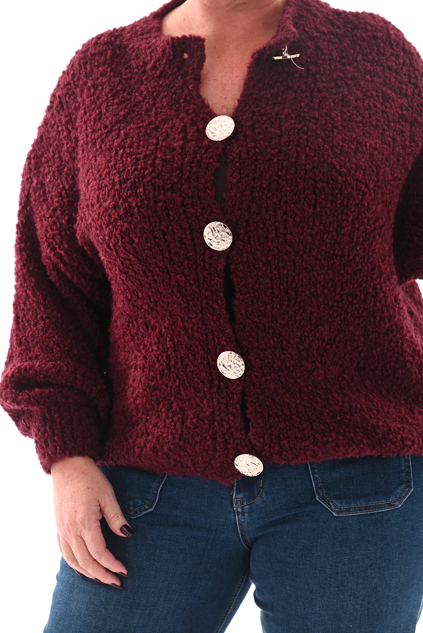 Boucle vest grote knopen bordeaux