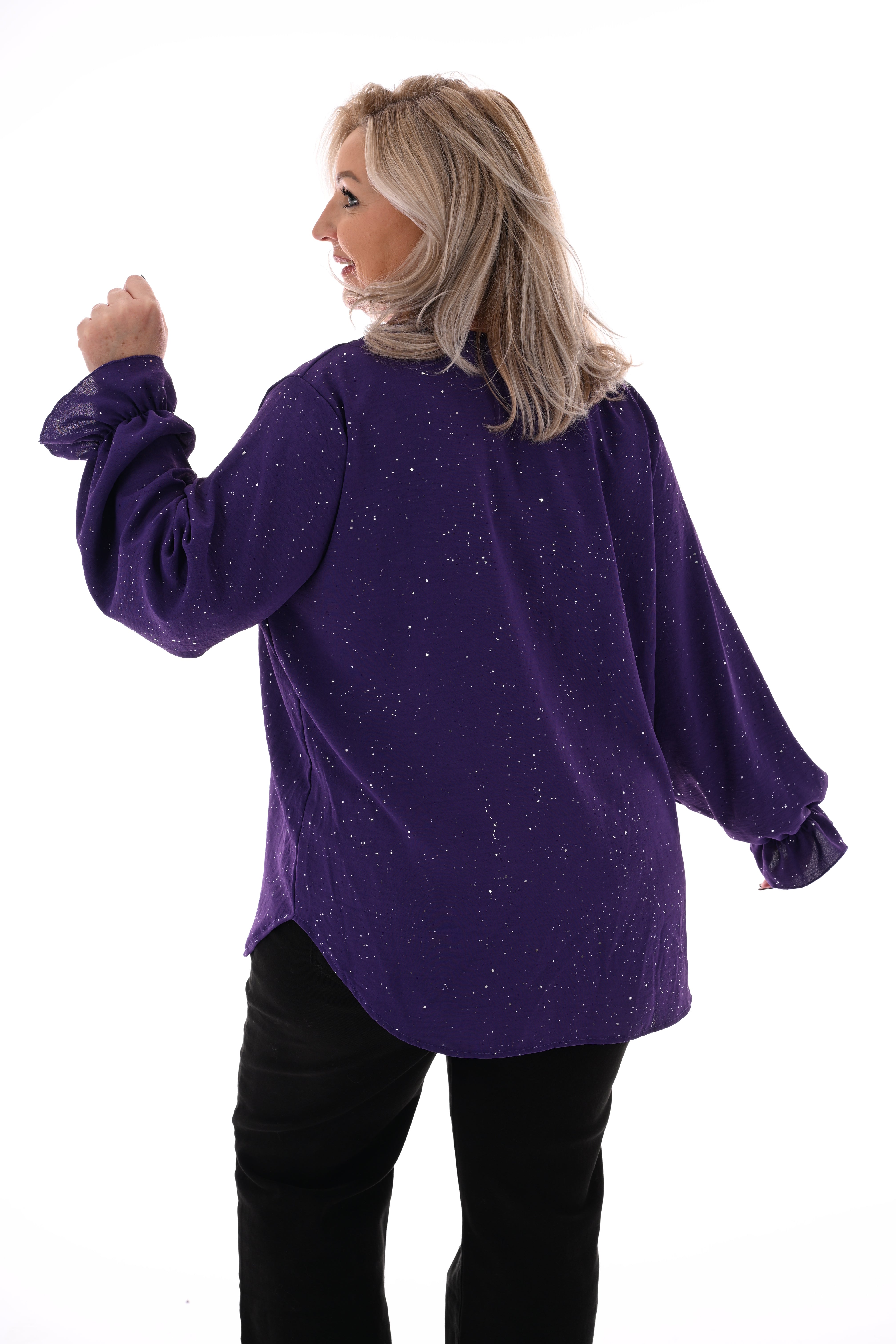 Blouse v-hals trompetmouwen paars