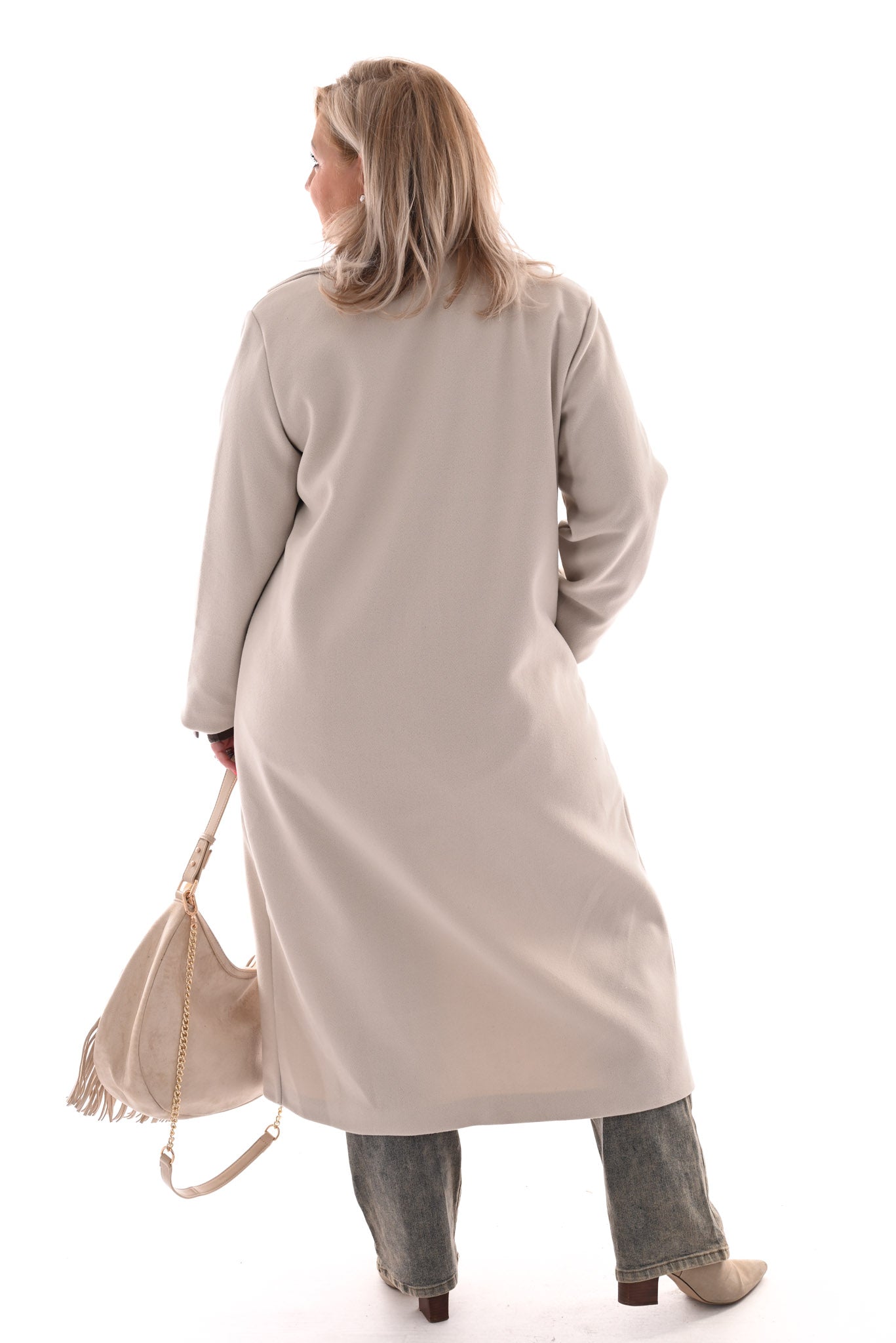 Mantel jas lang met knopen beige