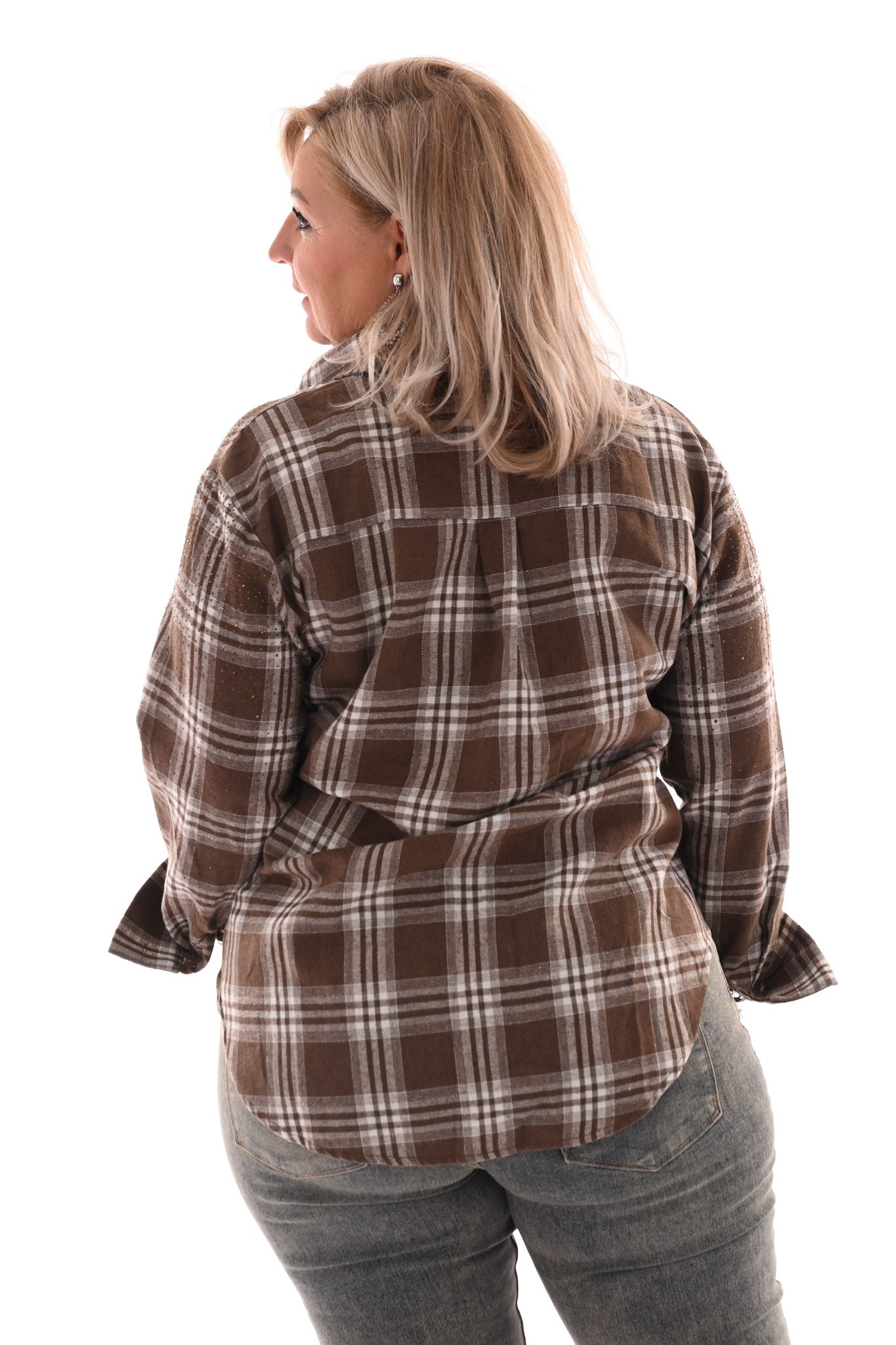Houthakkers blouse met strass bruin