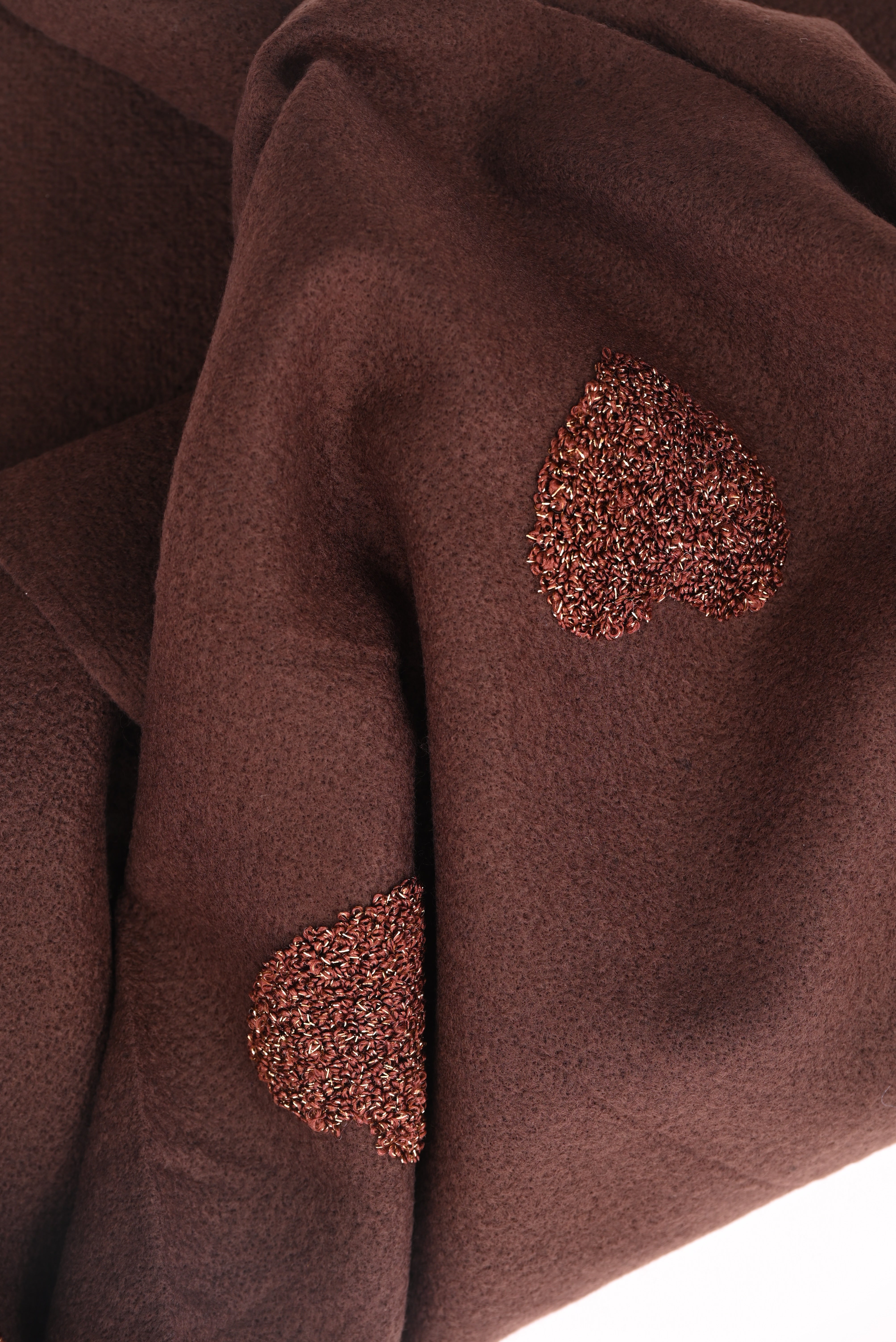 Sjaal teddy hartjes met lurex donkerbruin