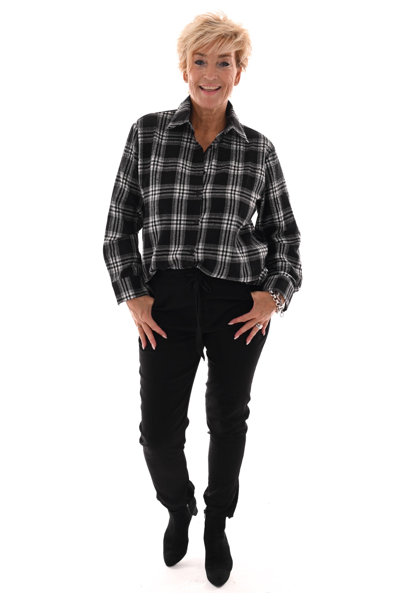 Houthakkers blouse met strass zwart