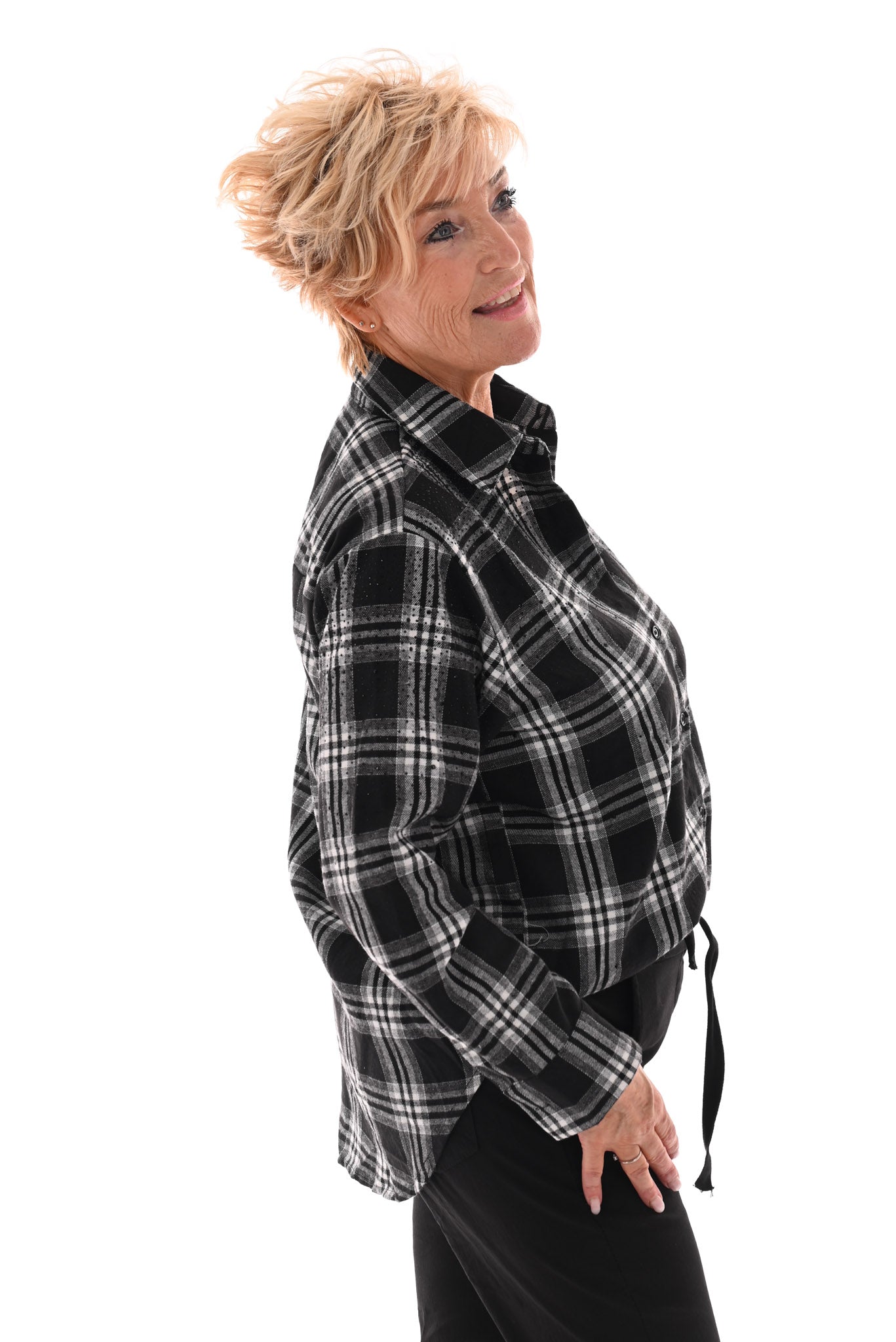 Houthakkers blouse met strass zwart
