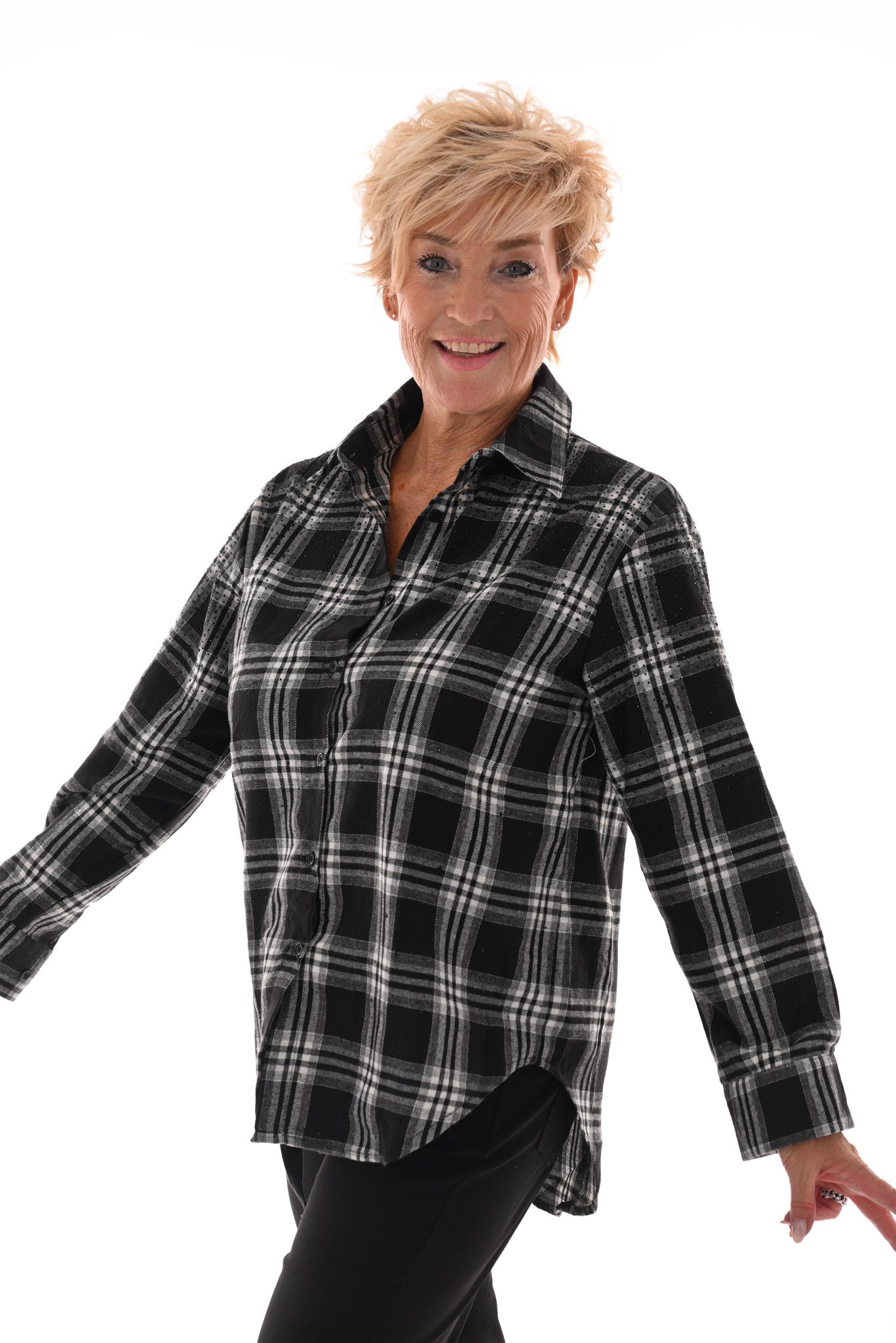 Houthakkers blouse met strass zwart