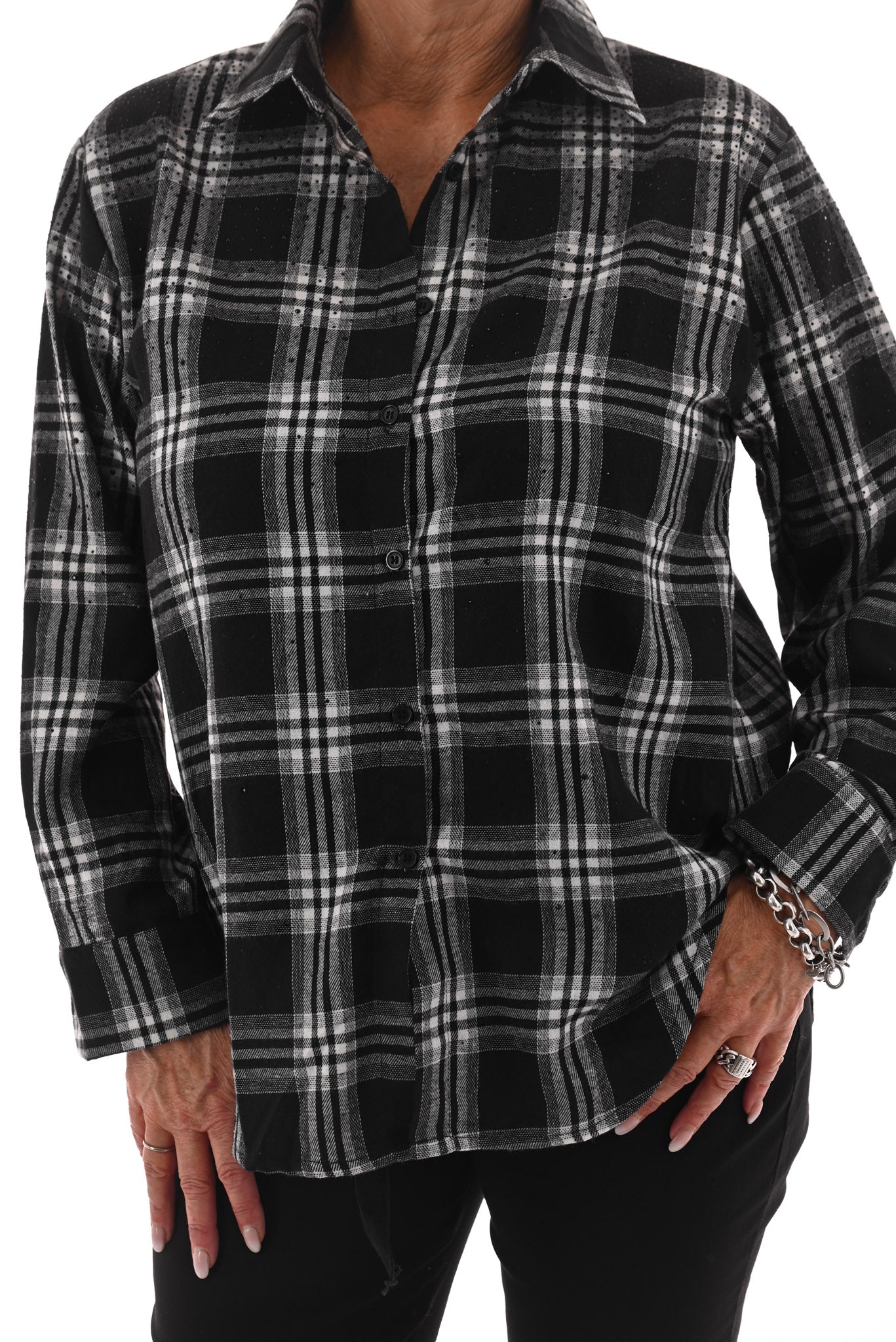 Houthakkers blouse met strass zwart