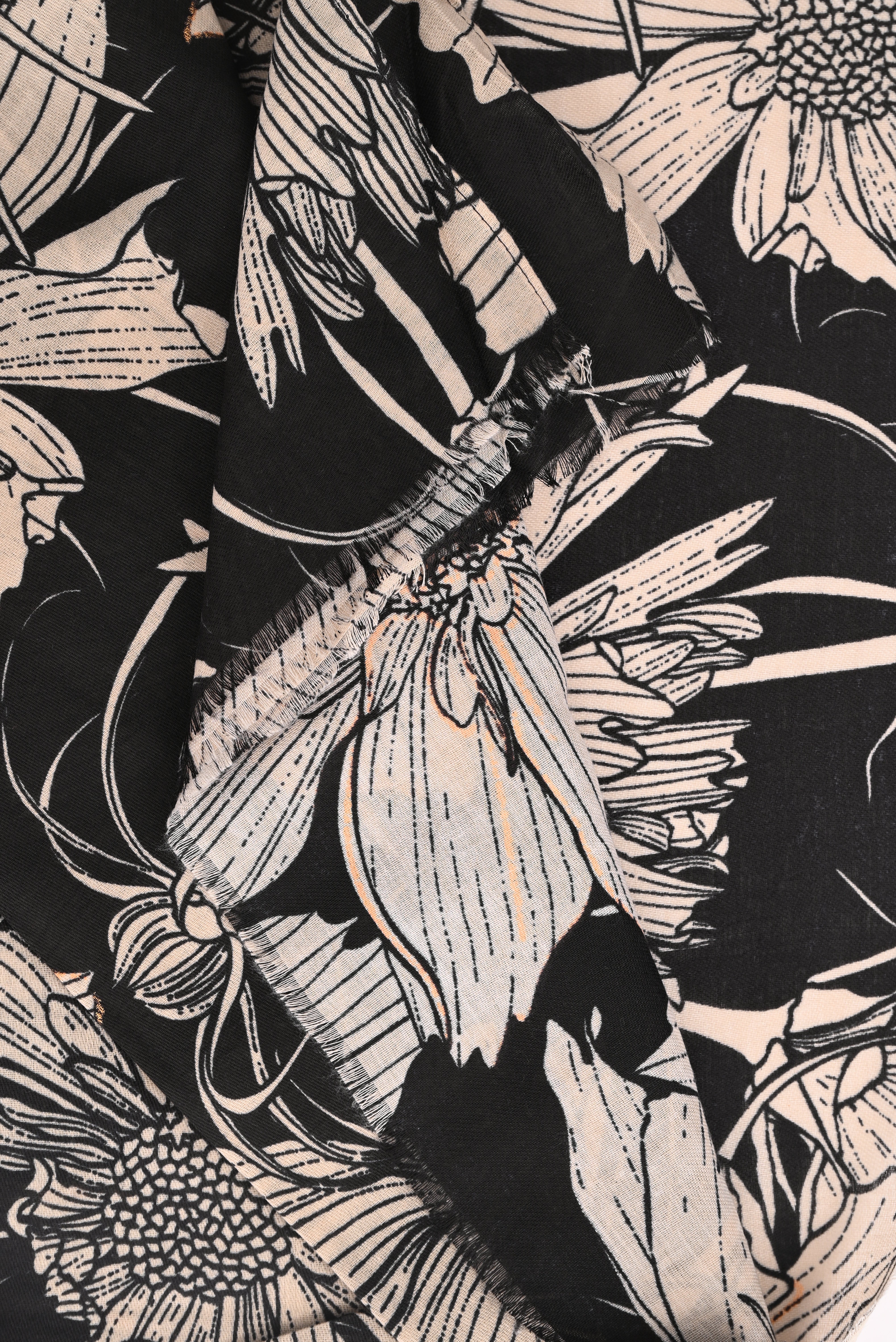 Sjaal grote bloemen zwart