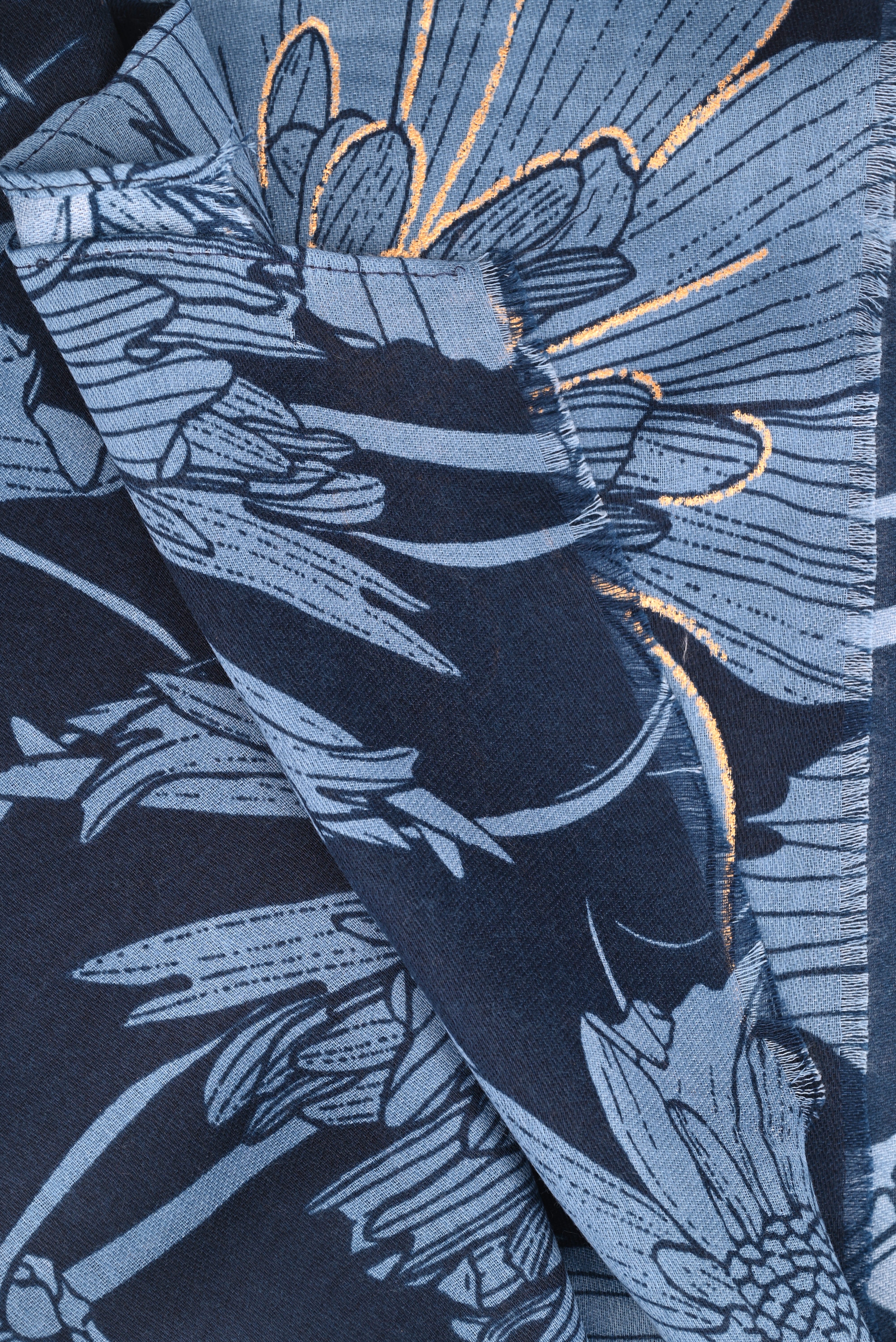 Sjaal grote bloemen marineblauw