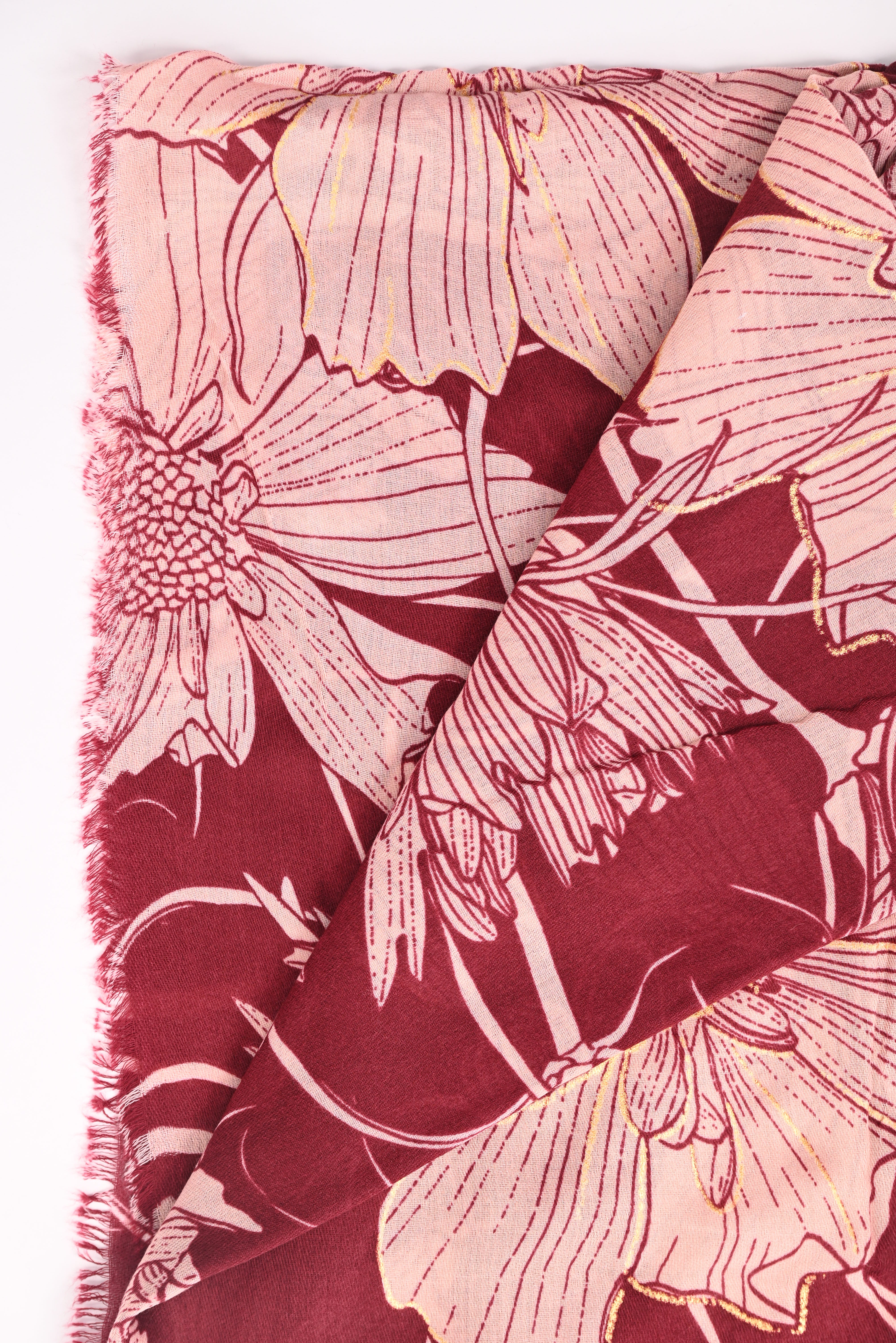 Sjaal grote bloemen bordeaux