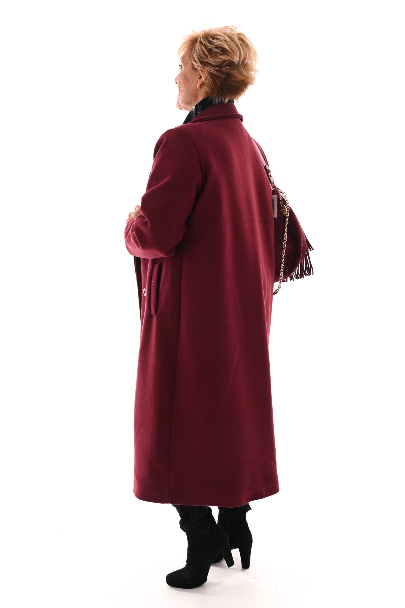 Mantel jas lang met knopen bordeaux