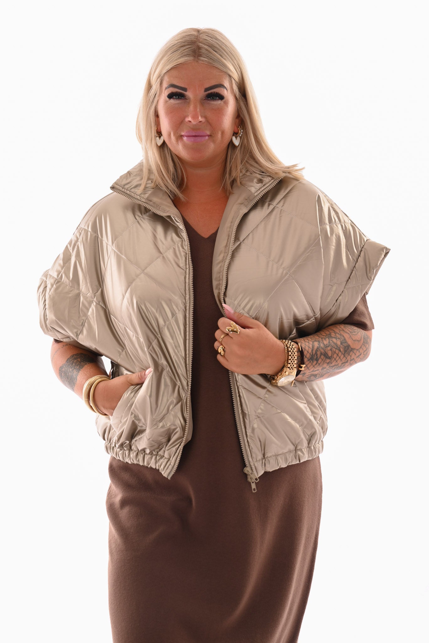 Puffer jas korte mouwen goud