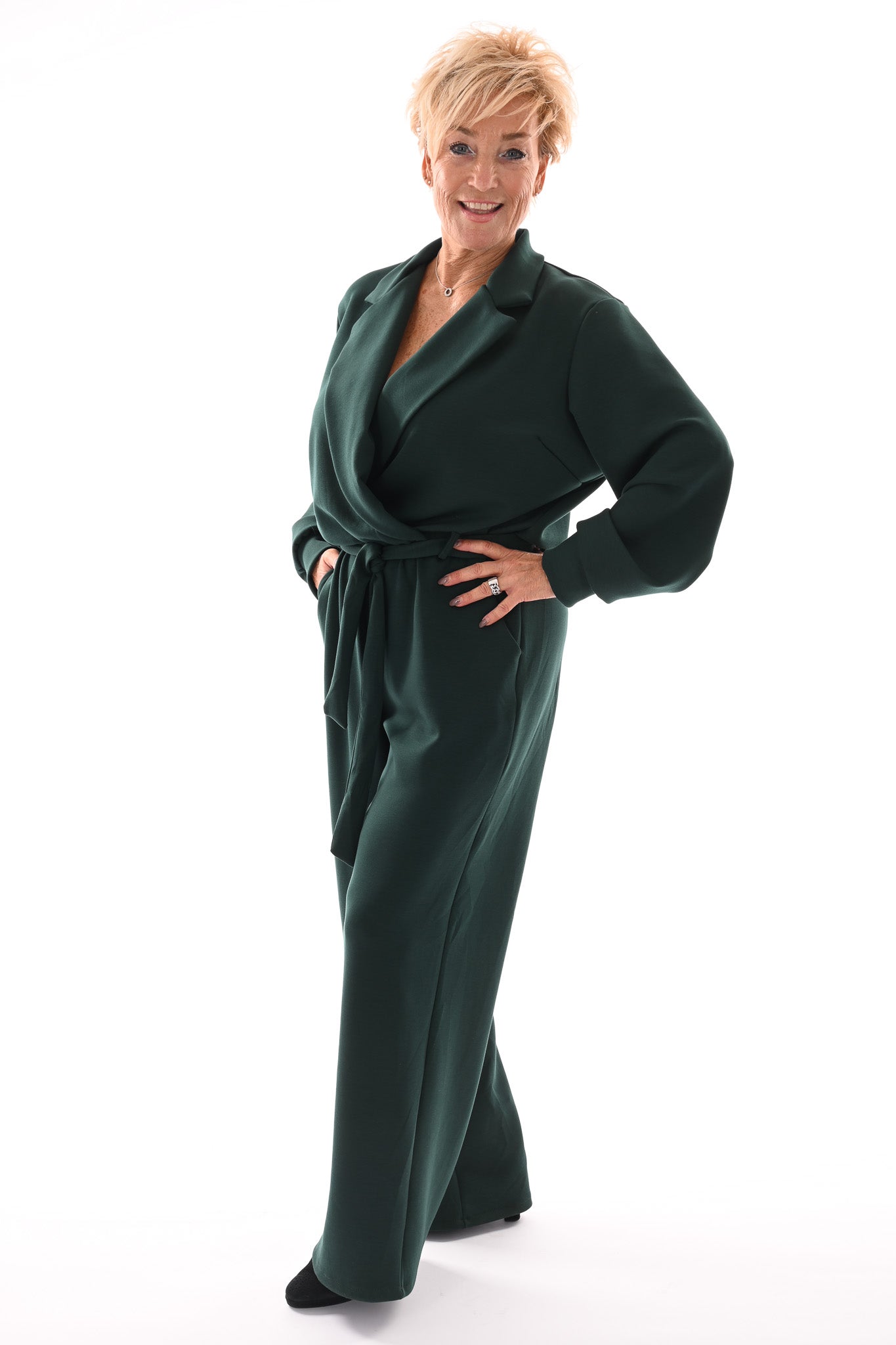 Jumpsuit met kraag flessengroen