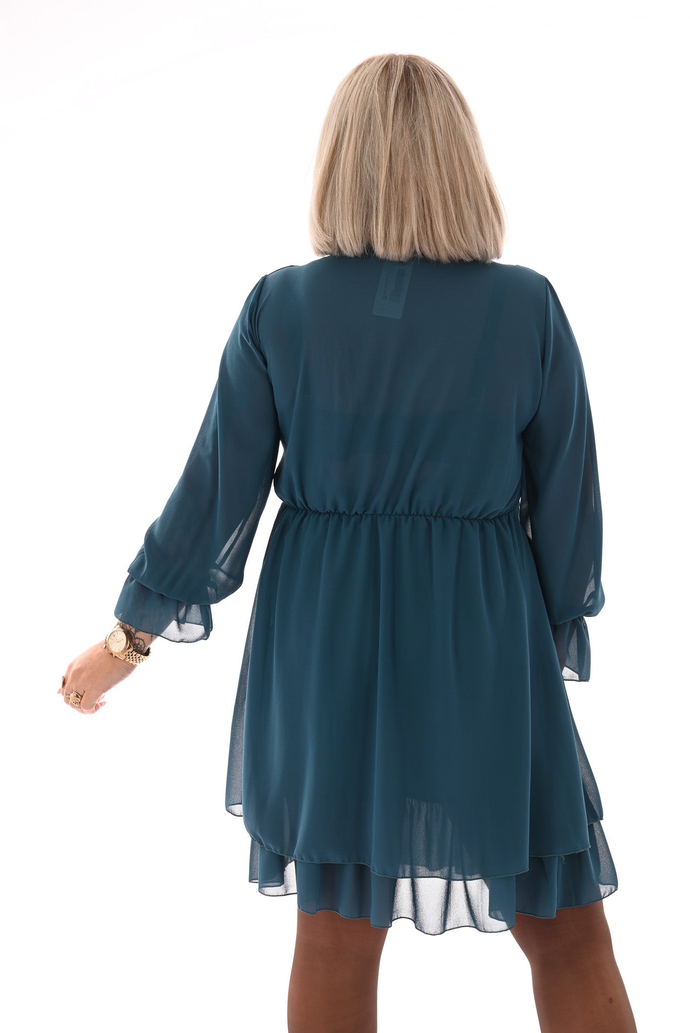 Kort jurkje ruffles petrol